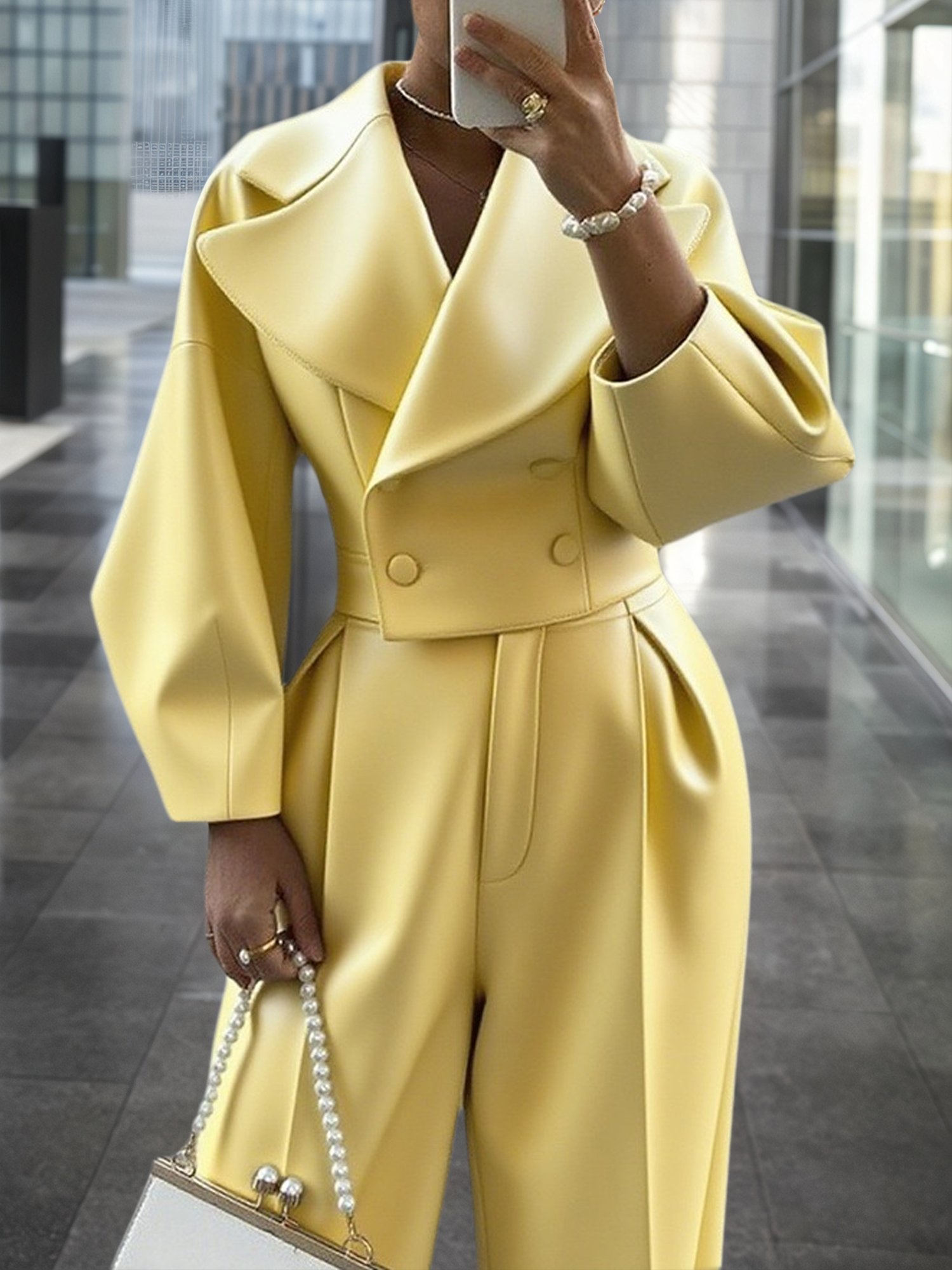 Urban Raglan Sleeves Plain Lapel Collar Faux Leather Coat