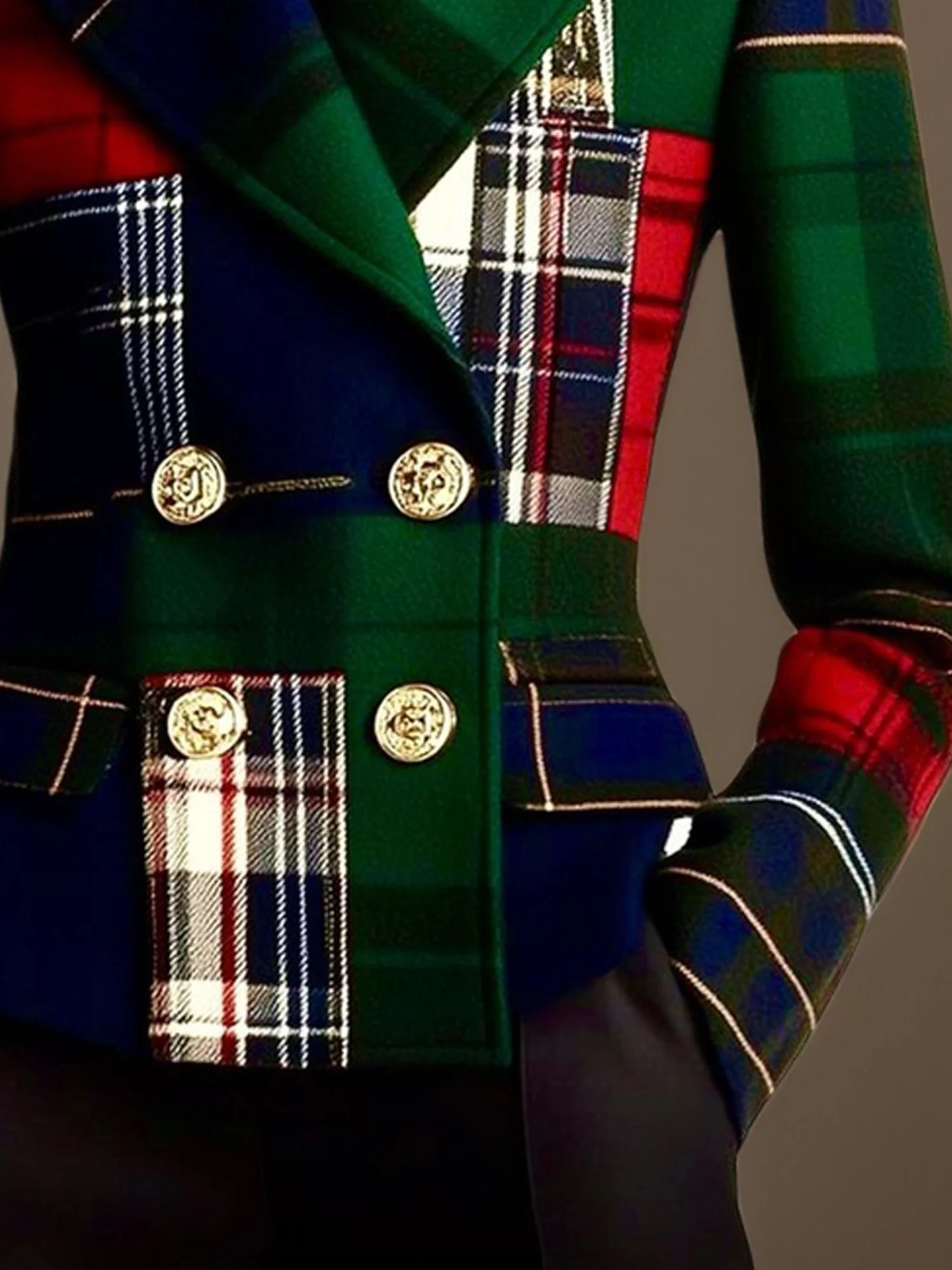 Urban Printing Plaid Lapel Collar Blazer