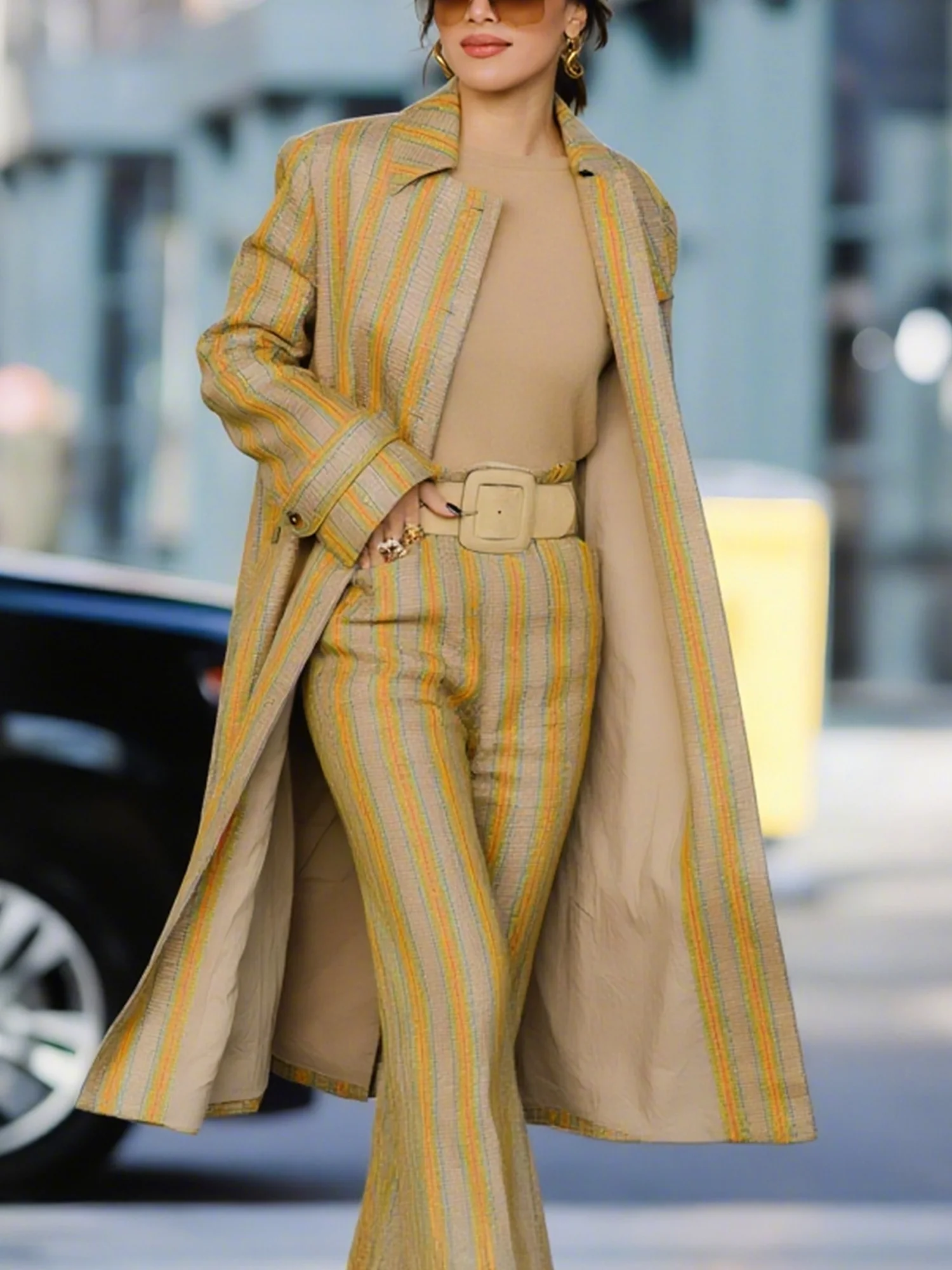 Urban Printing Striped Trench Coat