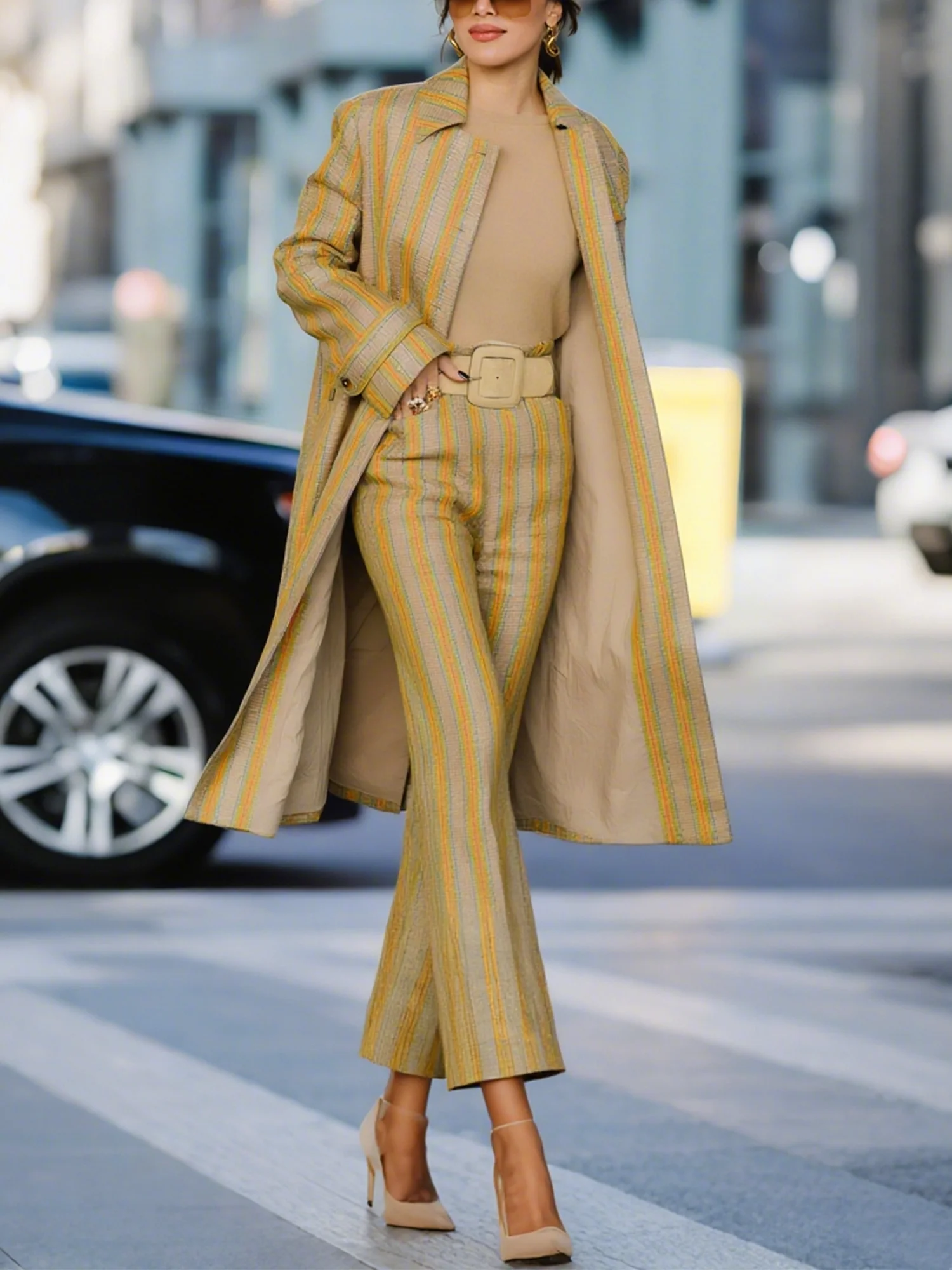 Urban Printing Striped Trench Coat