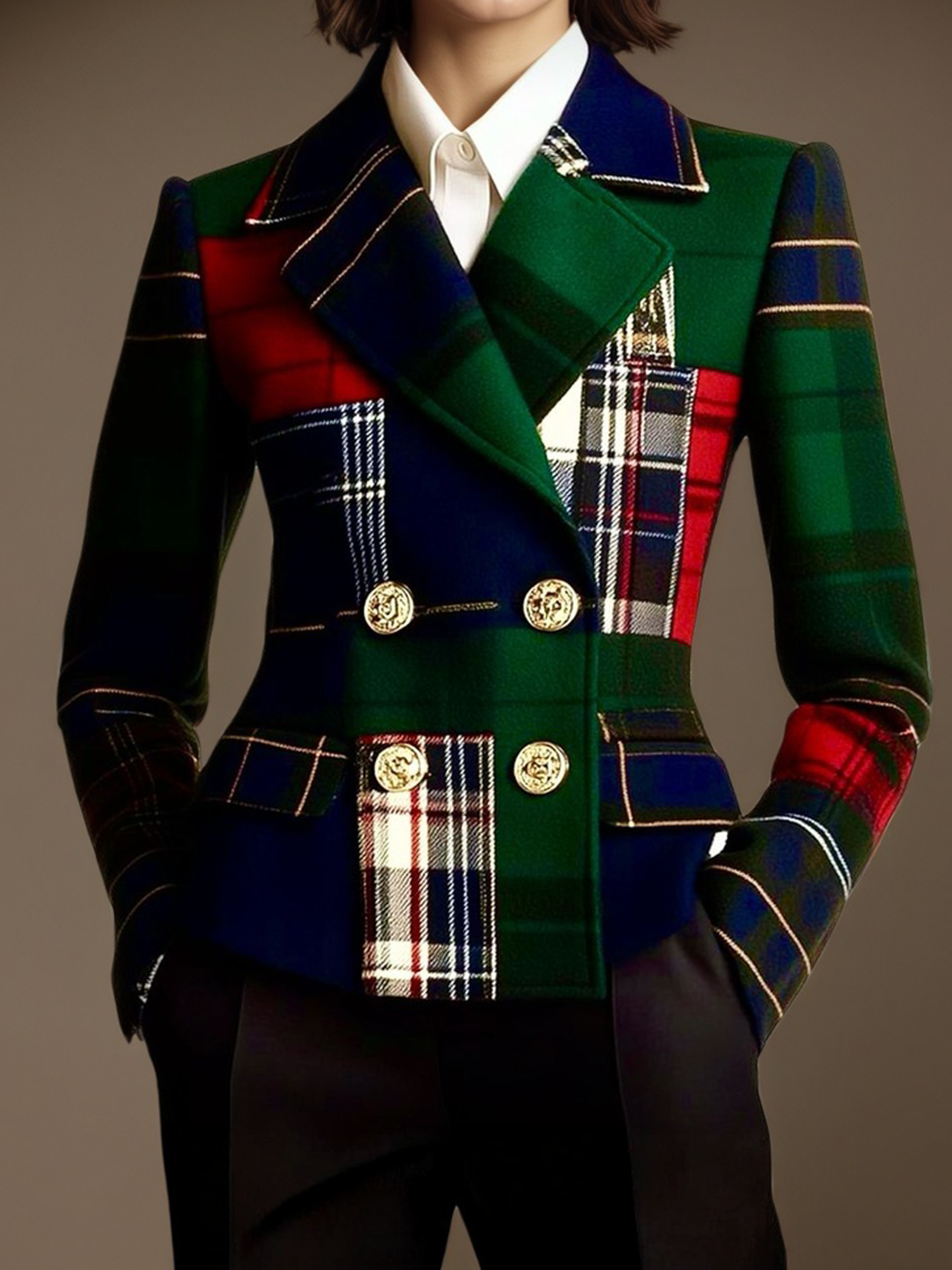 Urban Printing Plaid Lapel Collar Blazer