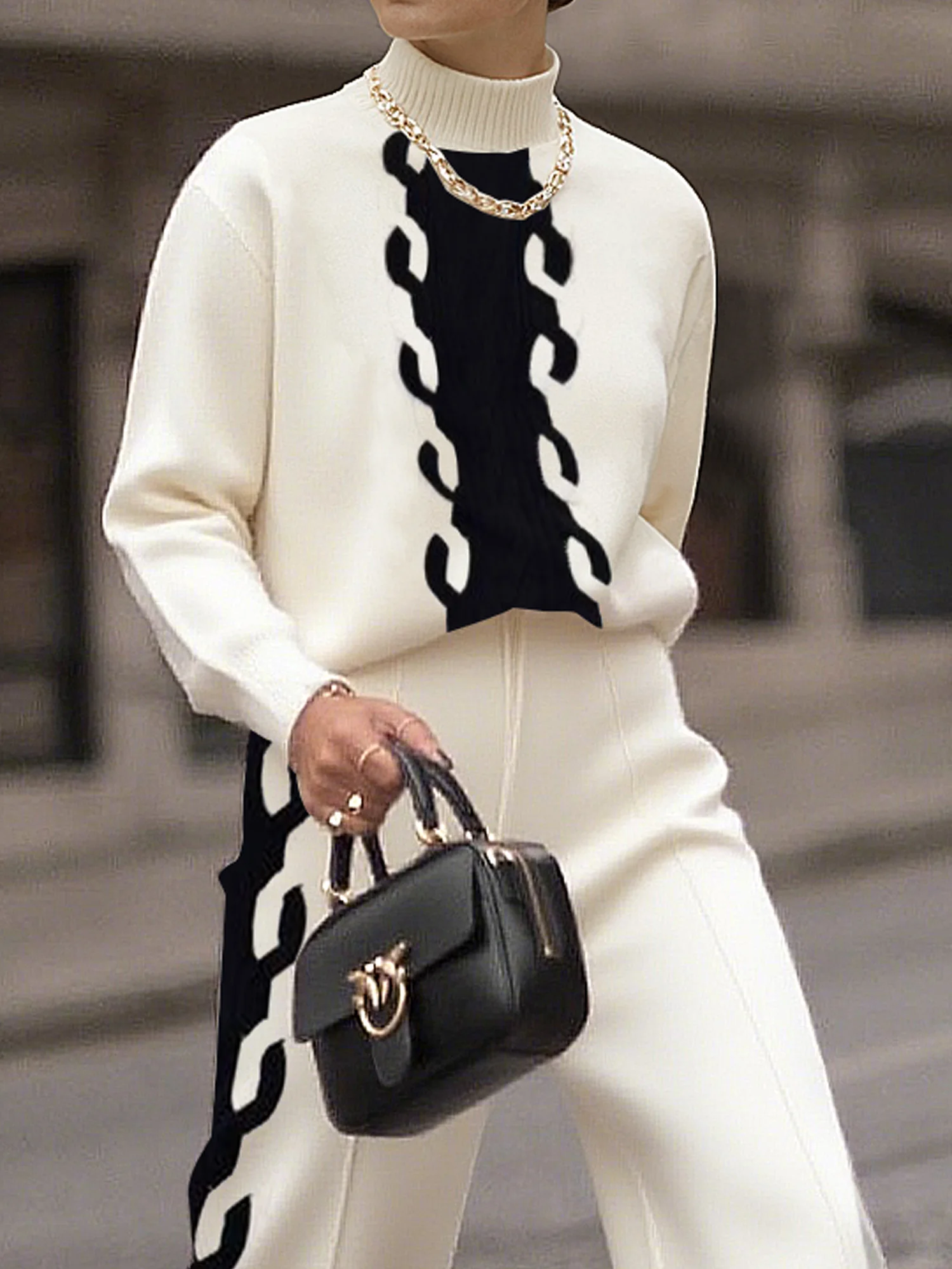 Urban Color Block Stand Collar Sweater