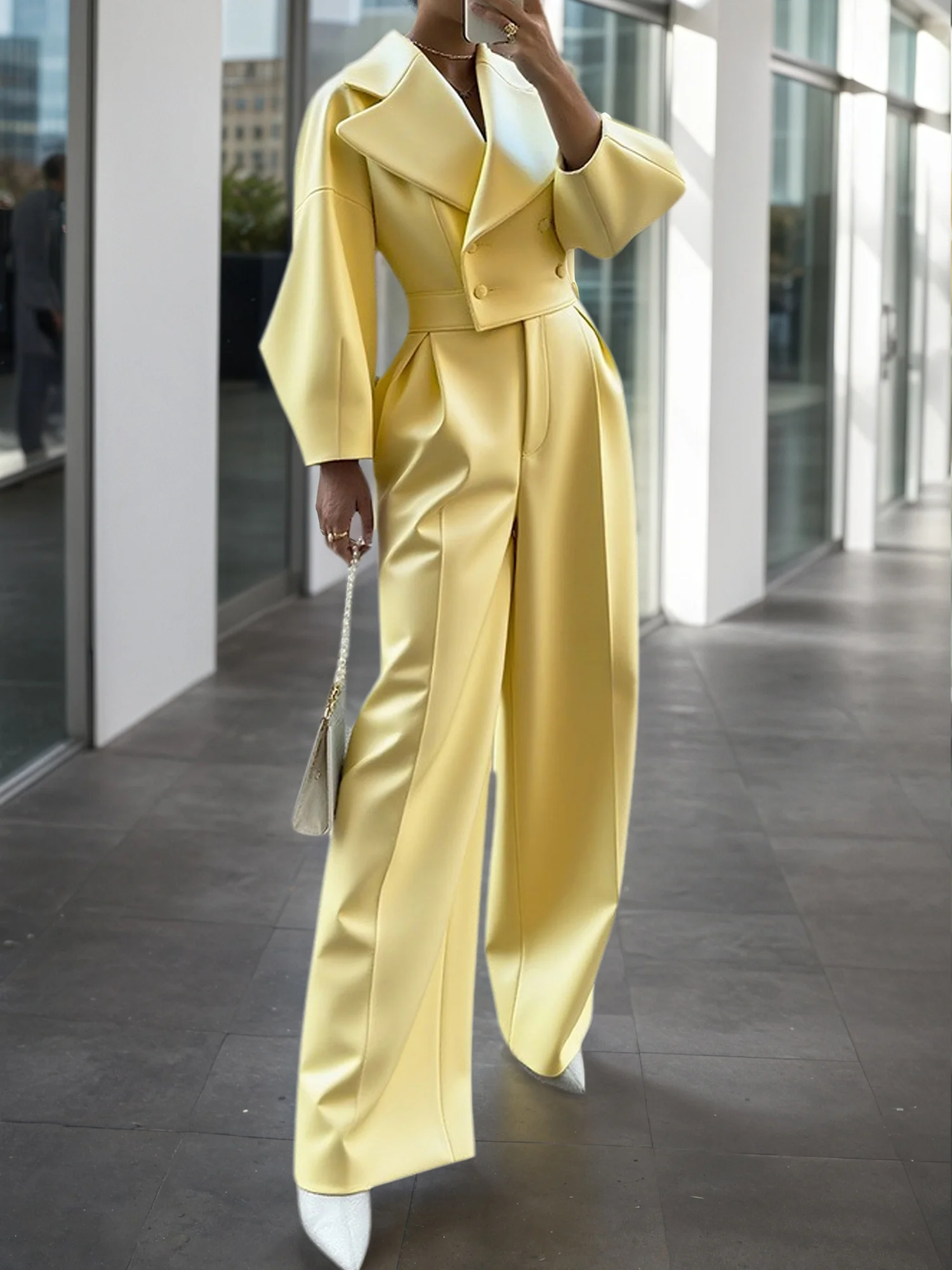 Urban Raglan Sleeves Plain Lapel Collar Faux Leather Coat