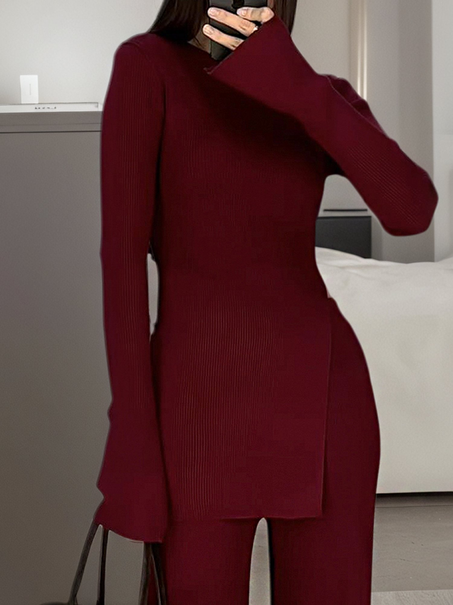 Jersey Casual Plain Side-Slit Crew Neck T-shirt