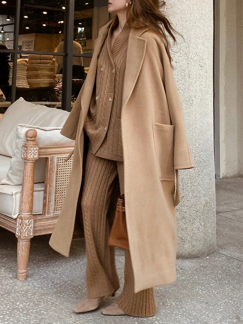 Urban Plain Buttoned Sweater Straight Pants