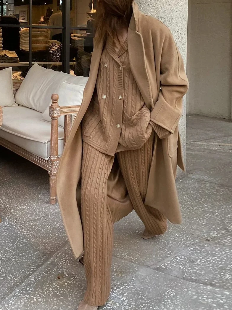 Urban Plain Buttoned Sweater Straight Pants