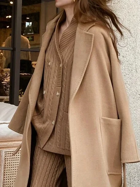 Yarn/Wool Yarn Urban Plain Lapel Collar Cardigan