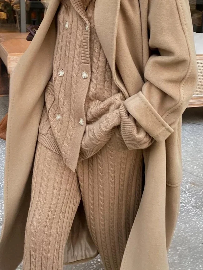 Urban Plain Buttoned Sweater Straight Pants