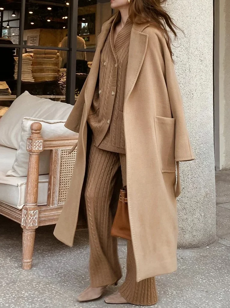 Yarn/Wool Yarn Urban Plain Lapel Collar Cardigan