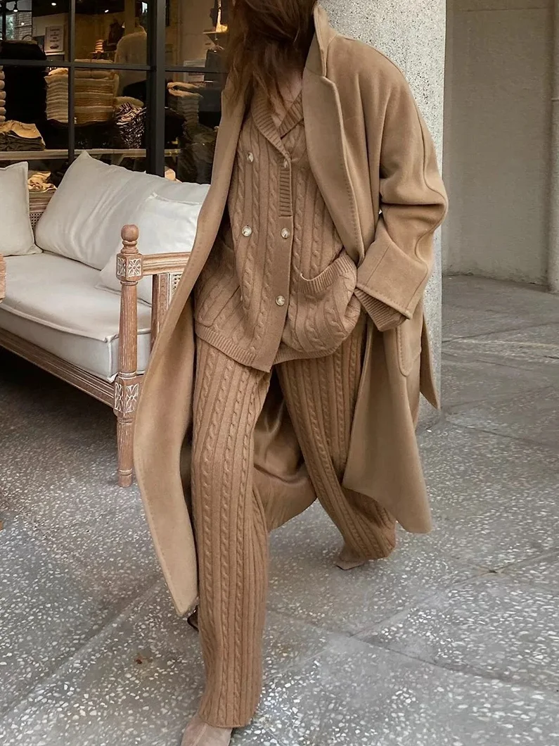 Yarn/Wool Yarn Urban Plain Lapel Collar Cardigan