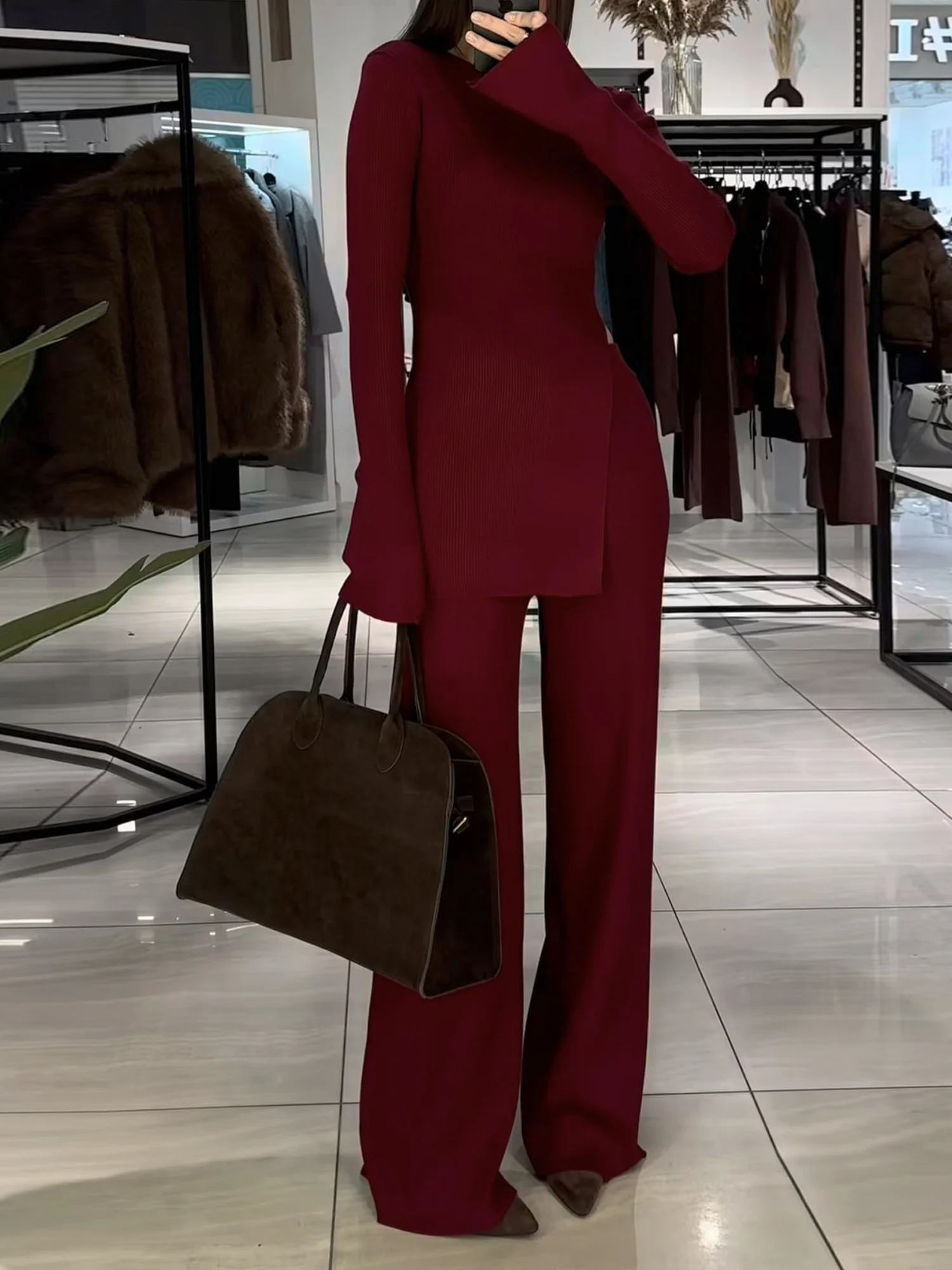 Jersey Casual Plain Side-Slit Crew Neck T-shirt