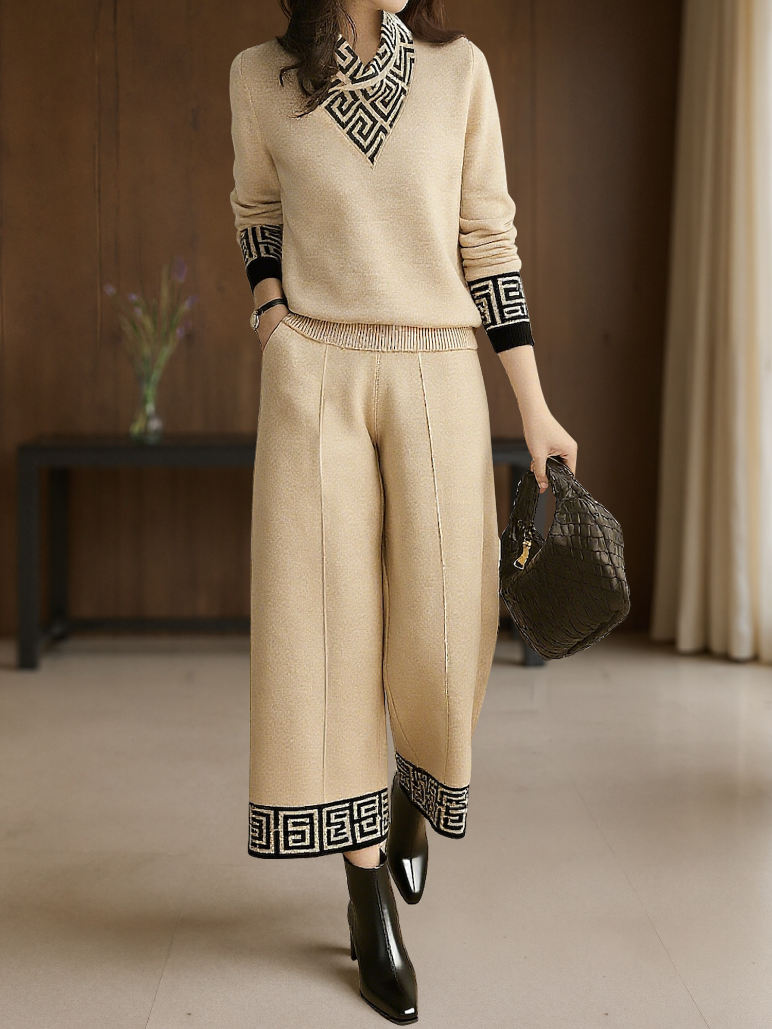 Casual Color Block Straight Pants