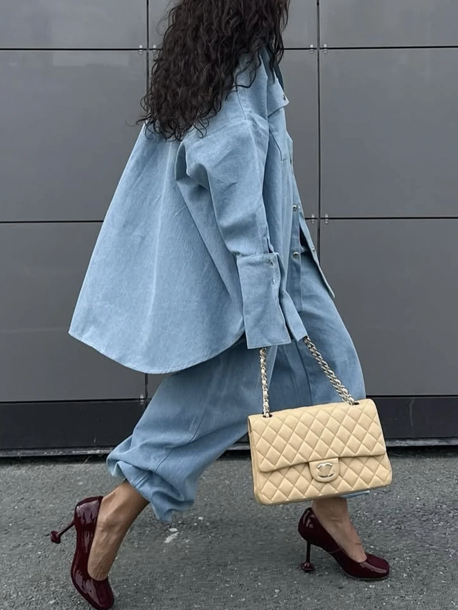 Casual Plain Buttoned Denim Shirt