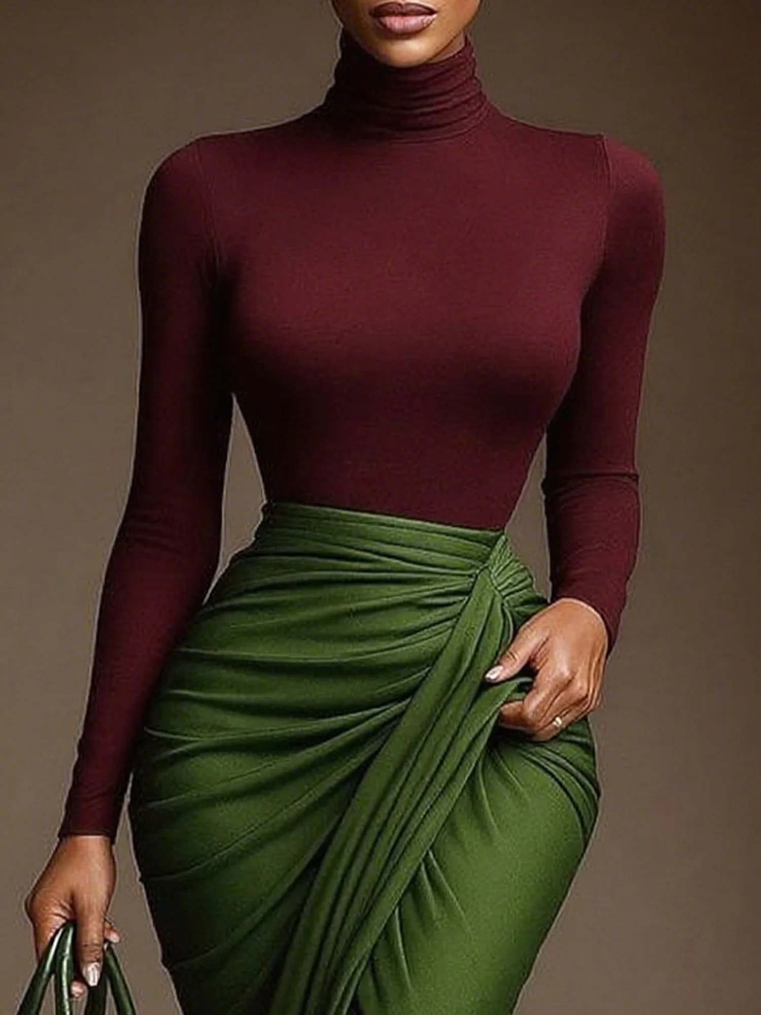 Urban Ruched Plain Midi Skirt