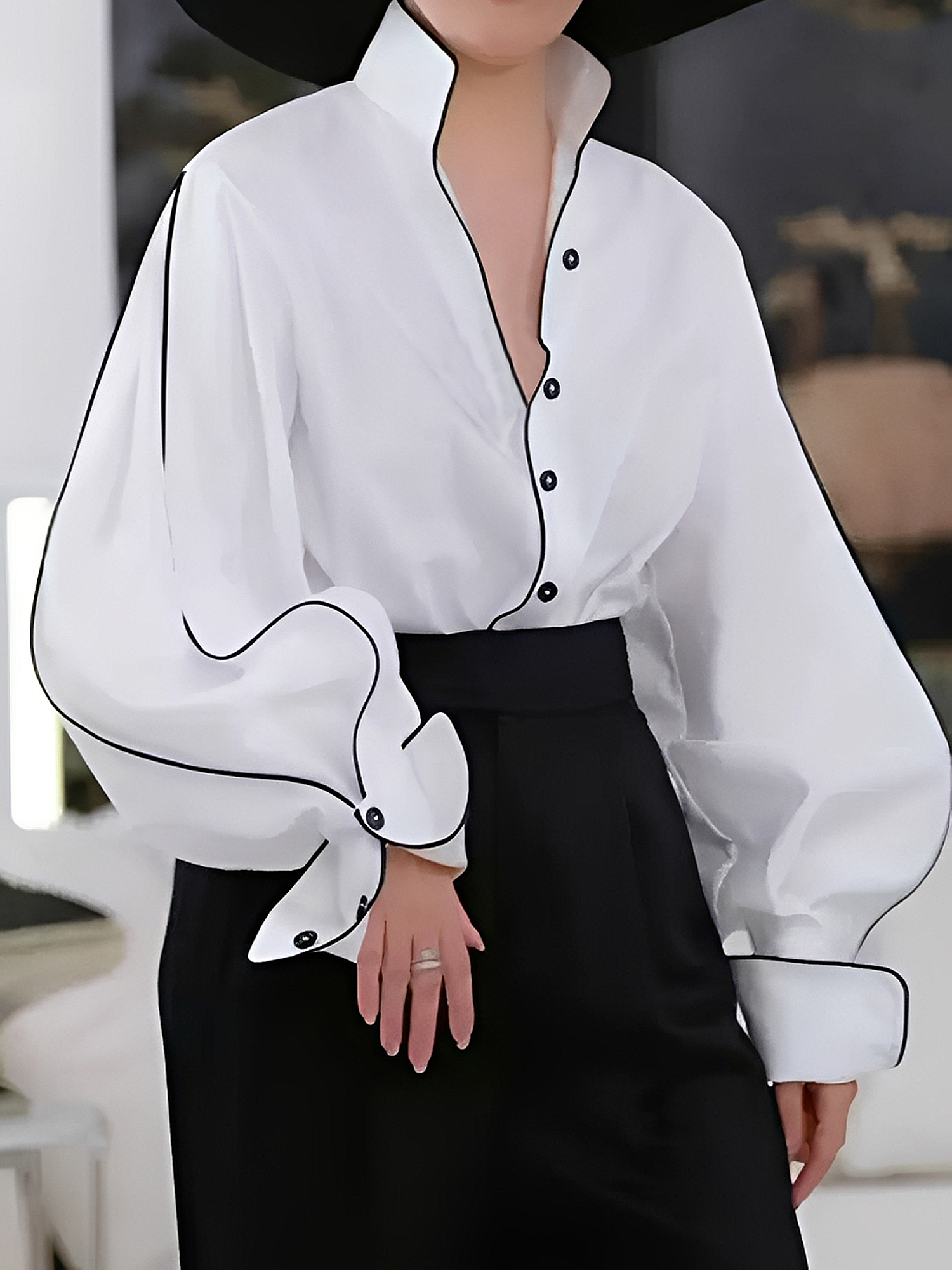 Urban Color-Block Stand Collar Shirt