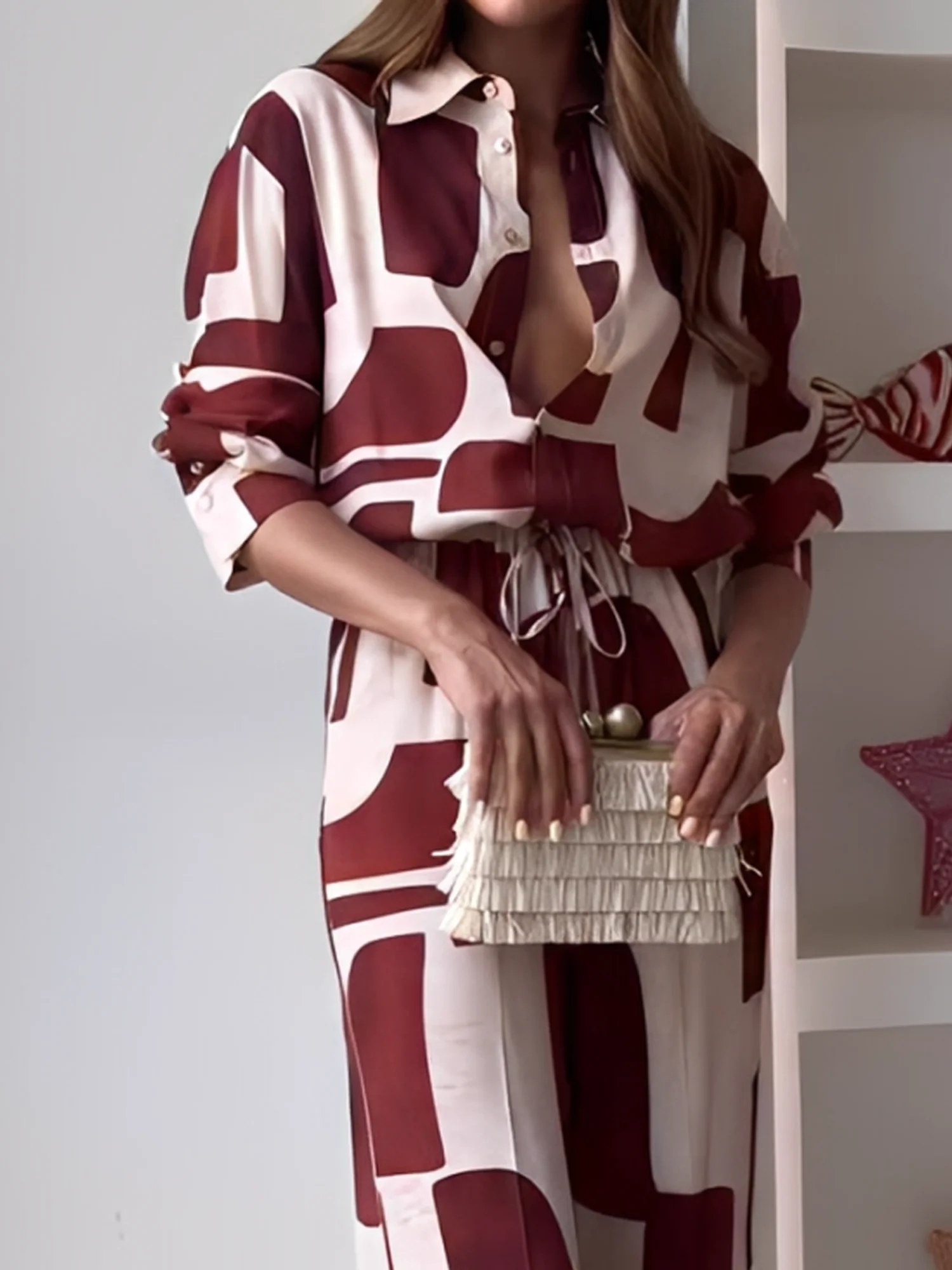 Urban Geometric Printing Shirt Collar Shirt