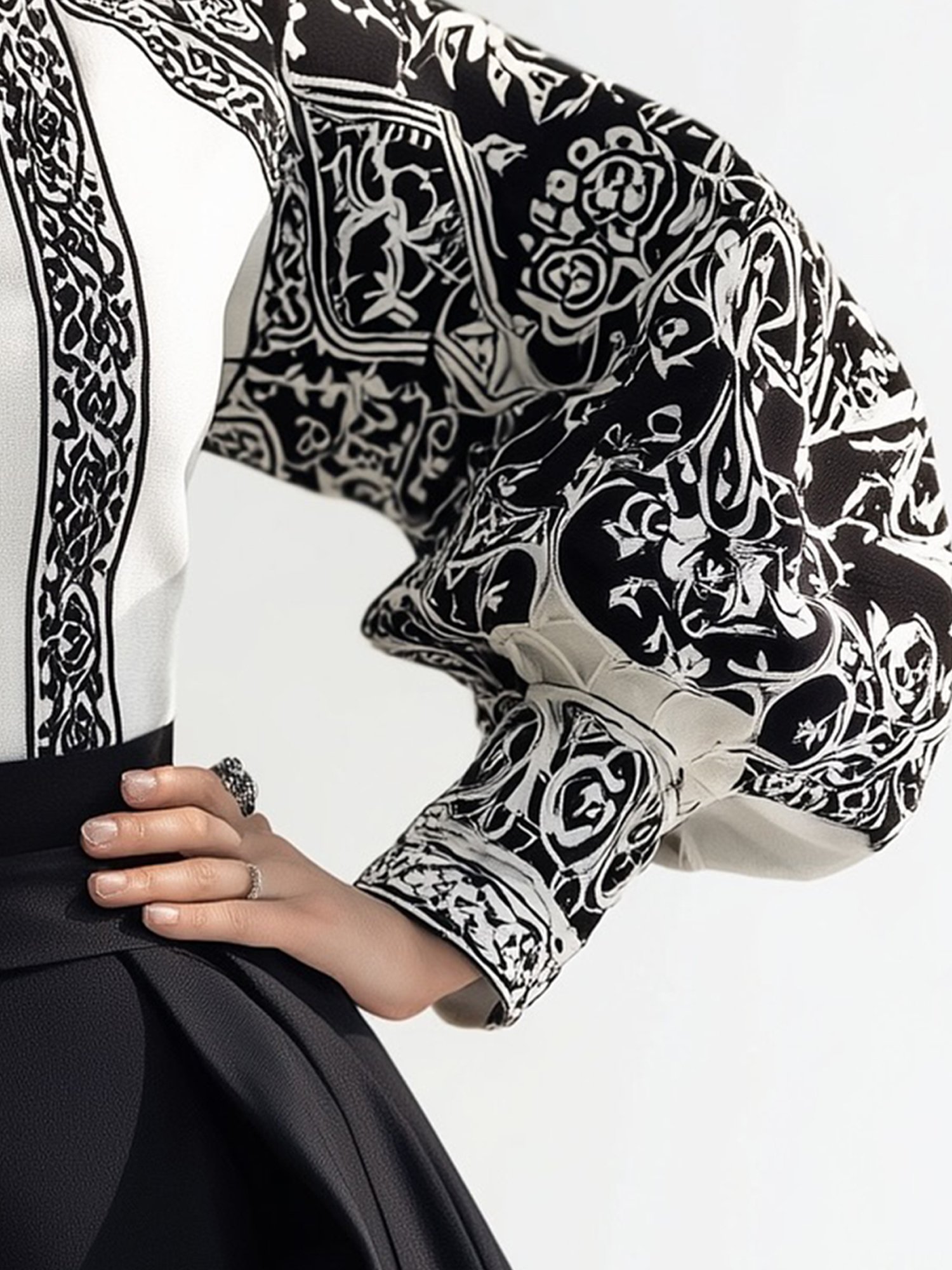 Urban Random Print Printing Turtleneck Balloon Sleeve Blouse