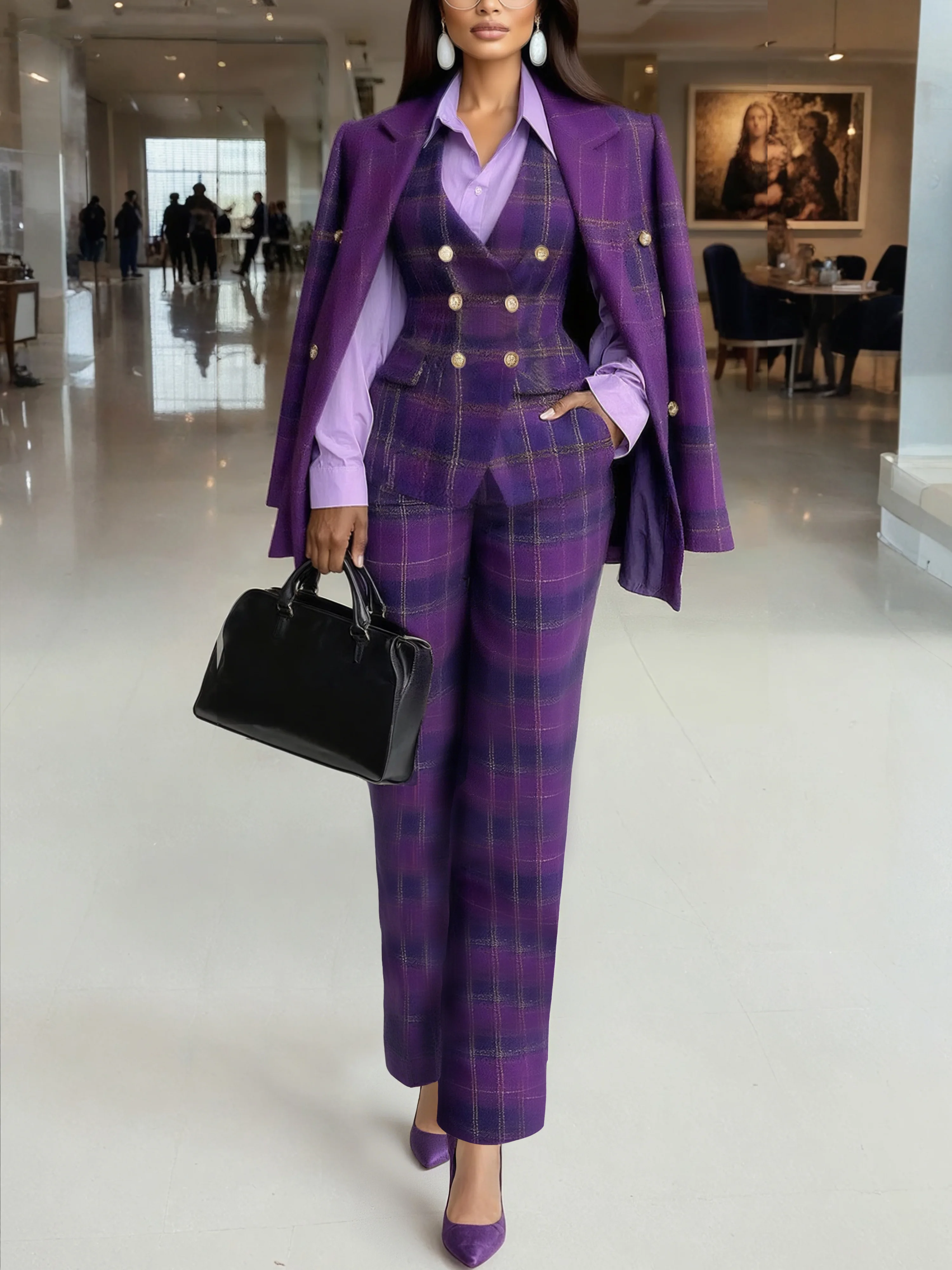 Urban Plaid Straight-Leg Pants