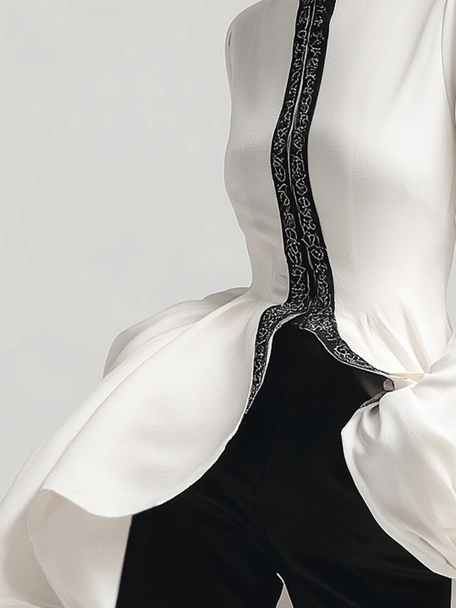 Cotton Urban Color Block Split Joint Stand Collar Bell Sleeve Blouse