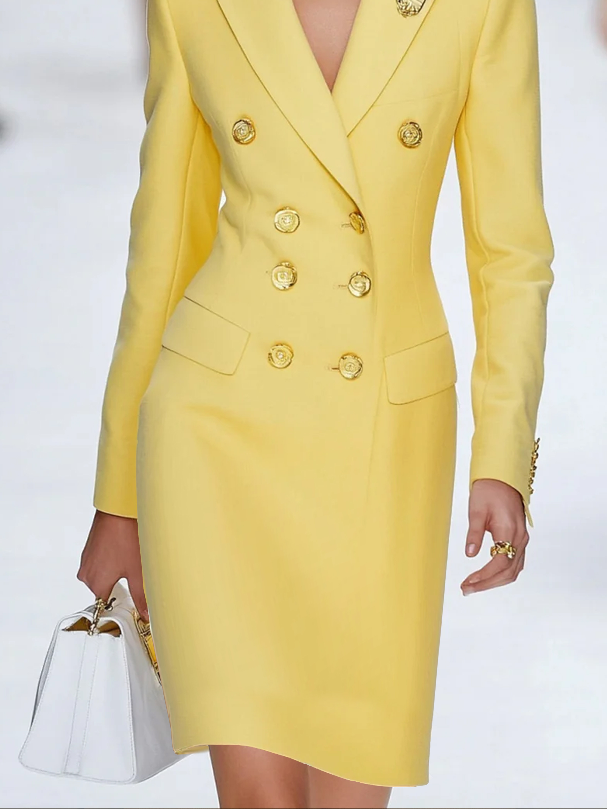 Urban Plain Buttoned Lapel Collar Knee Length Dress