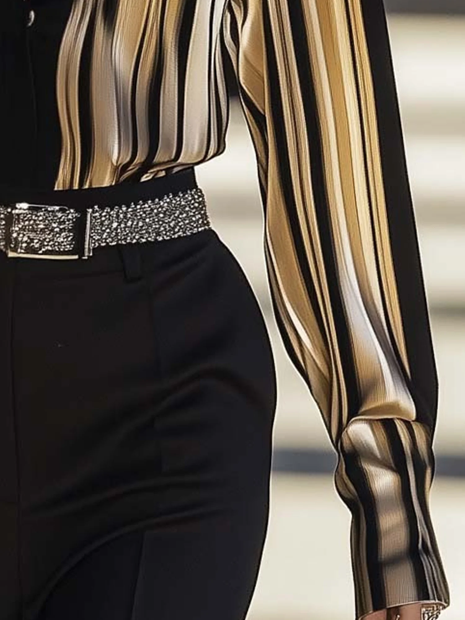 Urban Striped Printing Shirt Collar Shirt