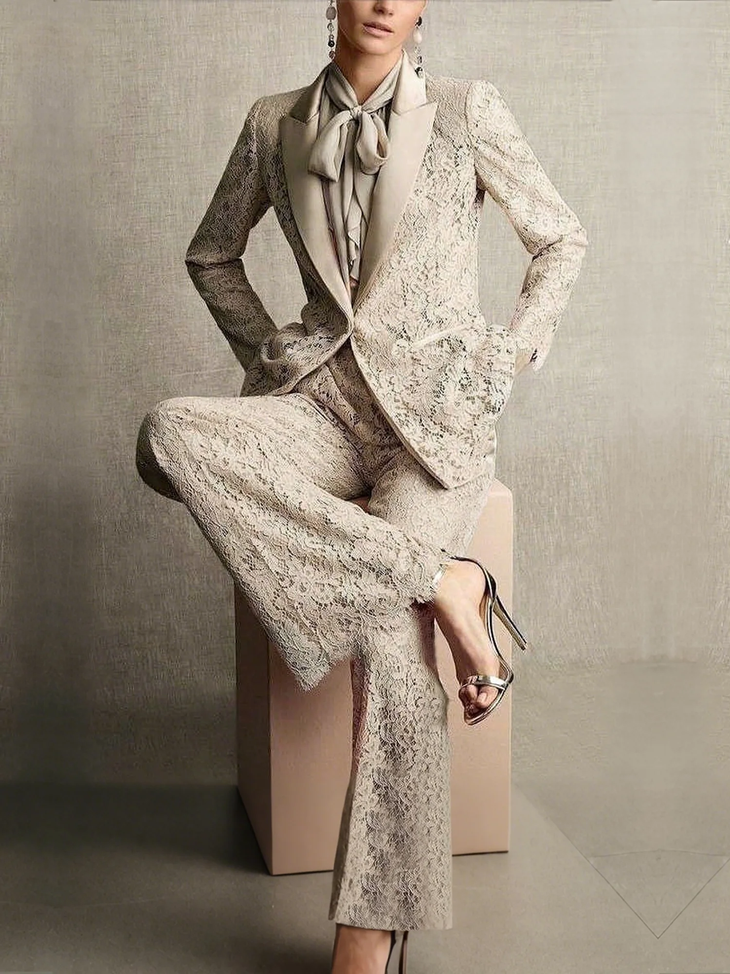 Elegant Plain Lace Fashion Straight Pants