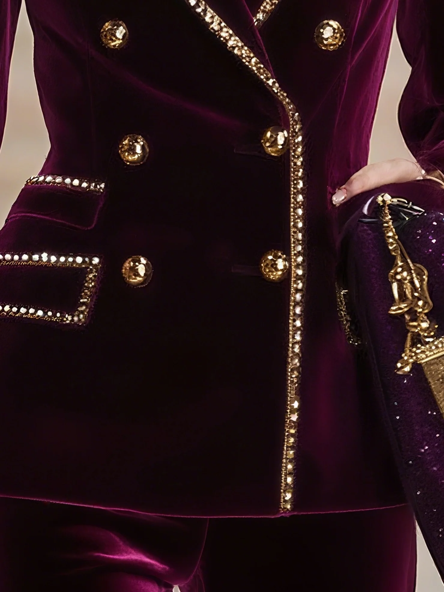 Elegant Buttoned  Velvet Lapel Collar Blazer