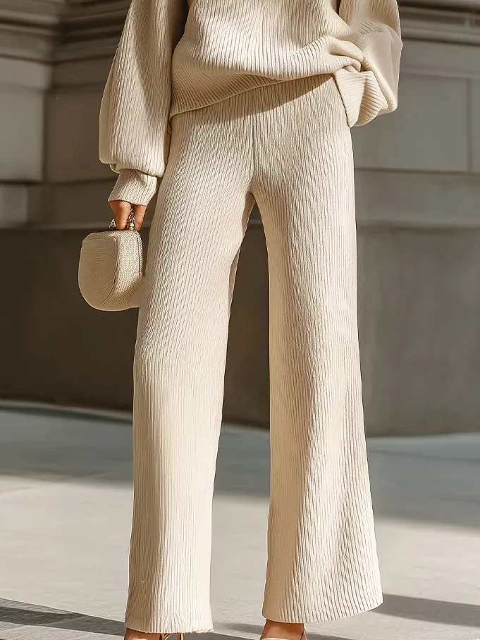 Casual Plain Pockets Straight Sweater Pants