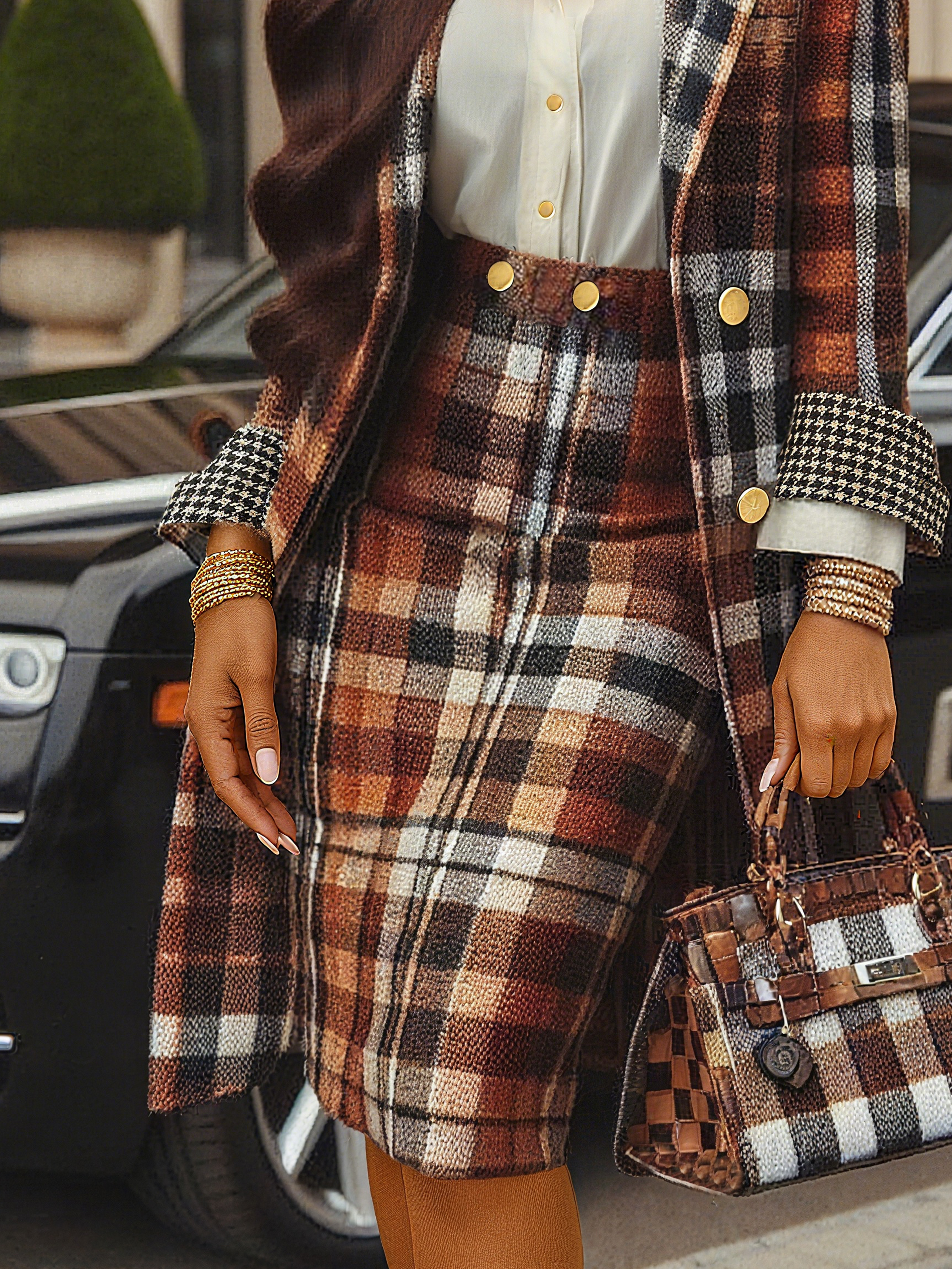 Urban Printing Plaid Lapel Collar Coat