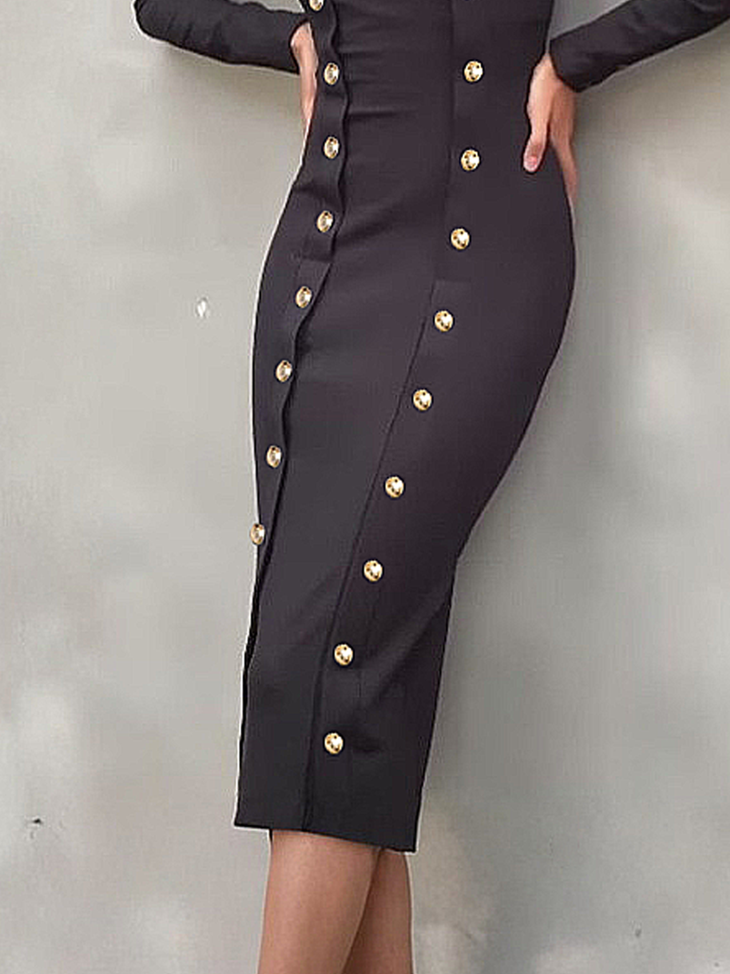 Elegant Plain Crew Neck Midi Dress