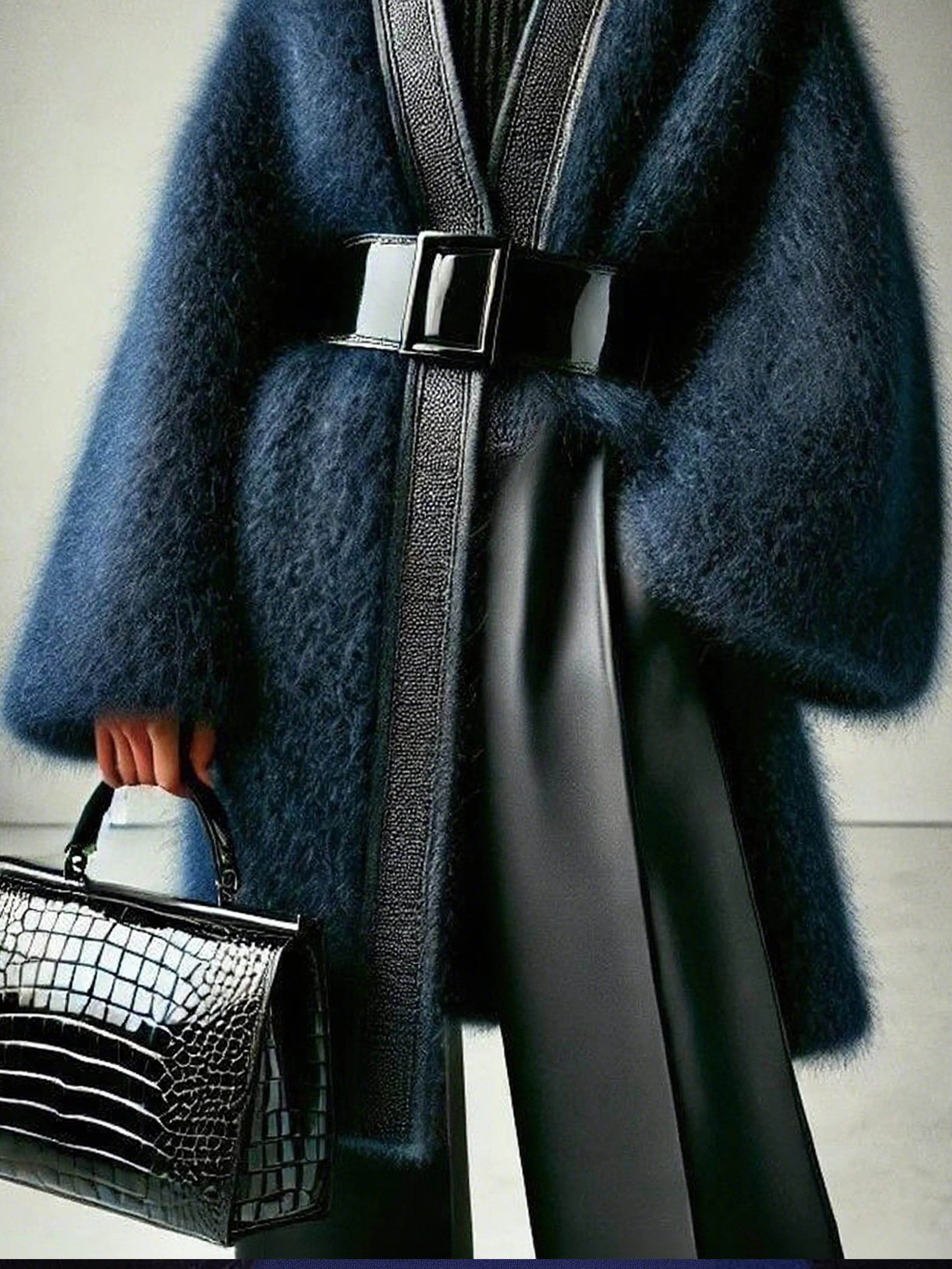 Yarn/Wool Yarn Urban Color Block Split Joint Cross Neck Sweater Cardigan No Belt