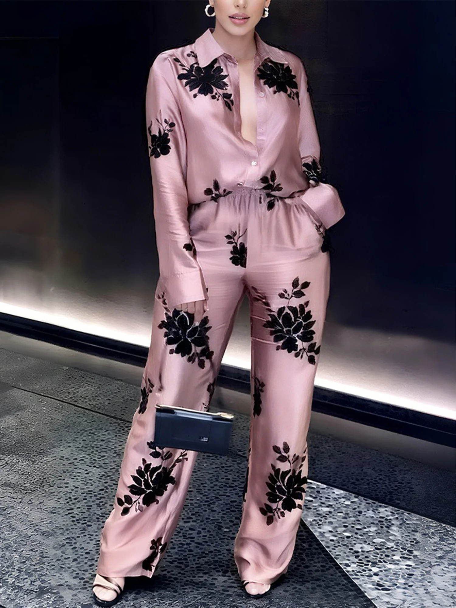 Plus Size Urban Floral Printing Straight Pants