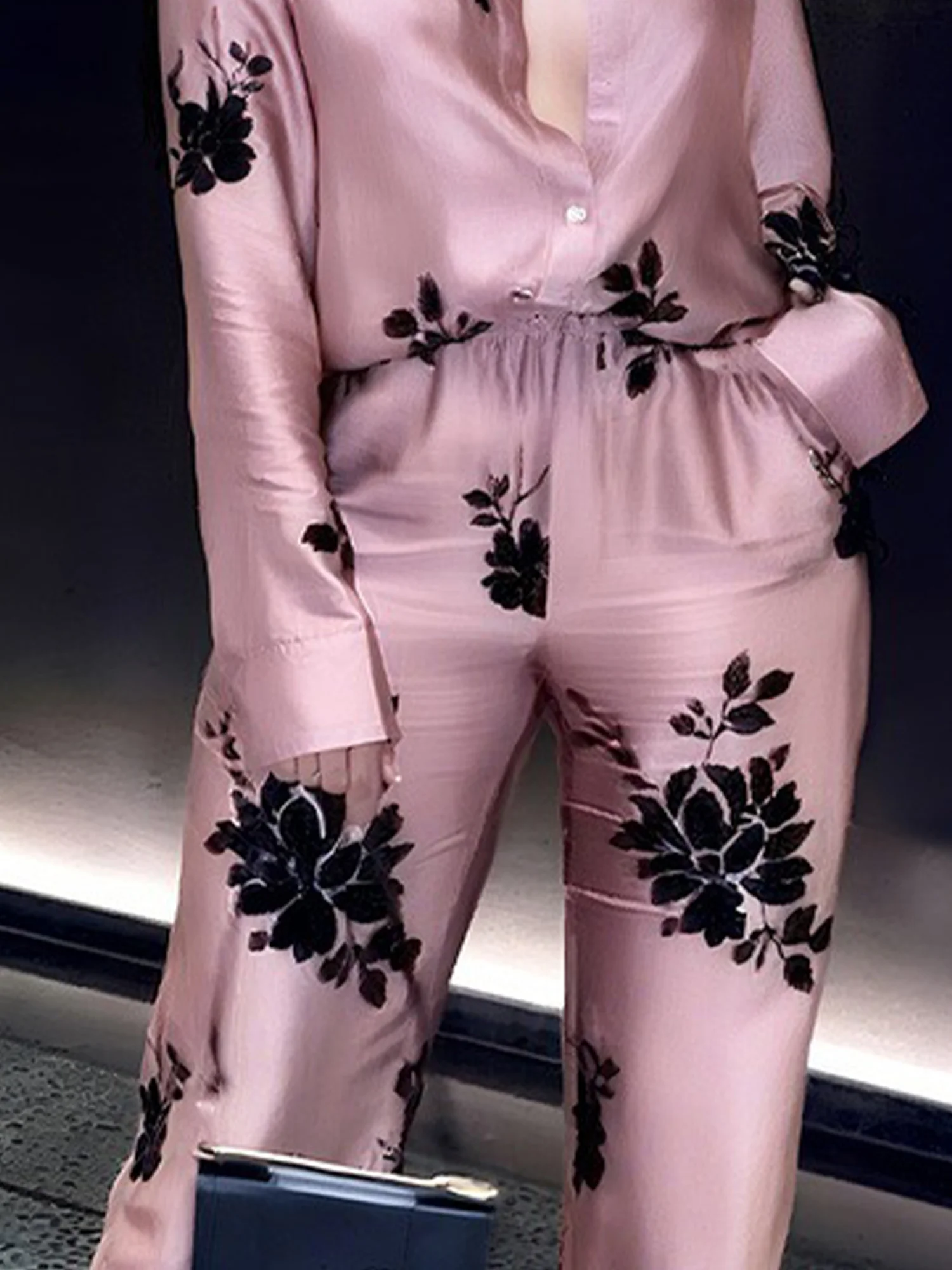 Plus Size Urban Floral Printing Straight Pants