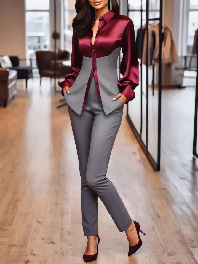 Satin Urban Color Block Split Joint Shirt