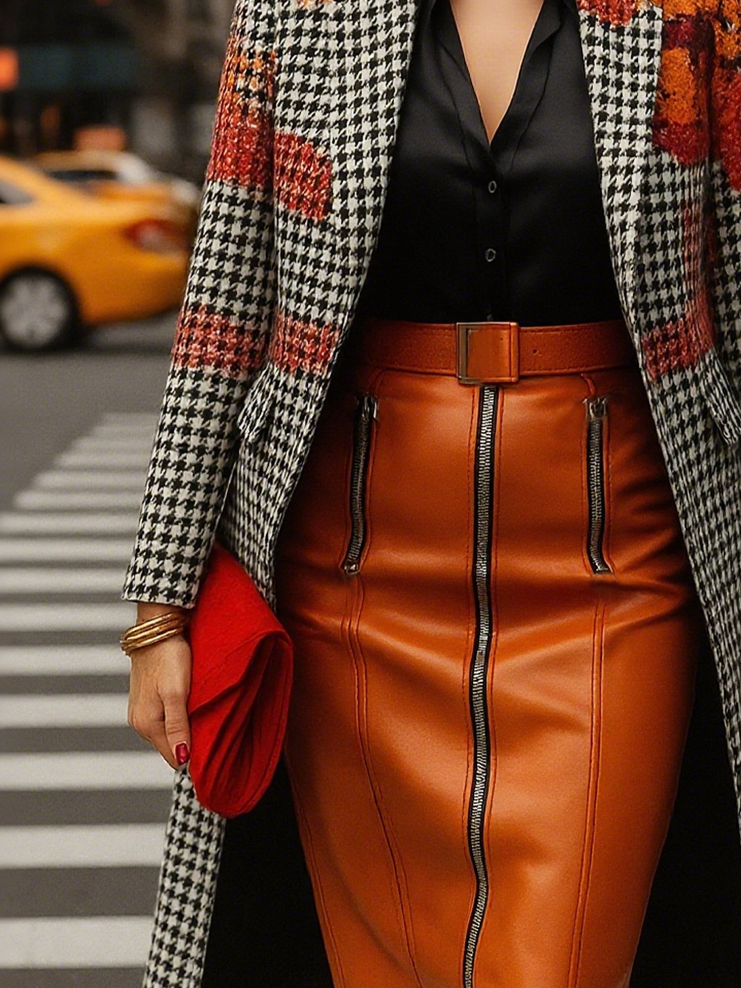 Urban  Printing Houndstooth Lapel Collar Coat