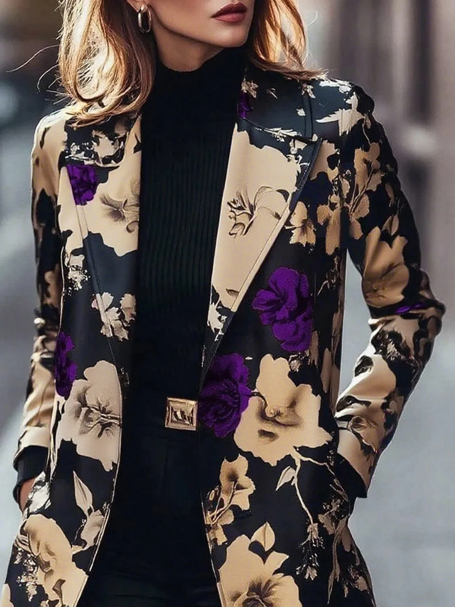Urban Printing Floral Lapel Collar Coat