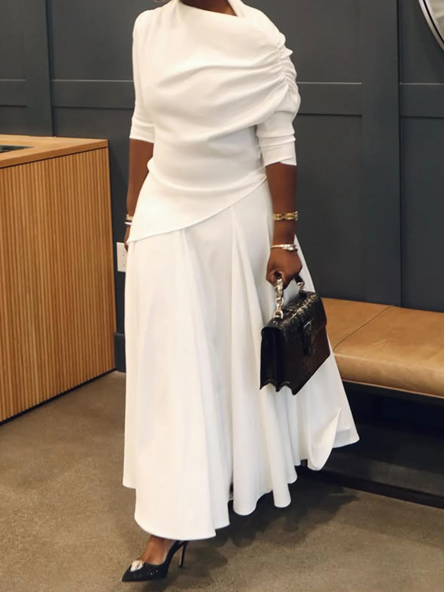 Plain Asymmetric Elegant Two-Piece Set