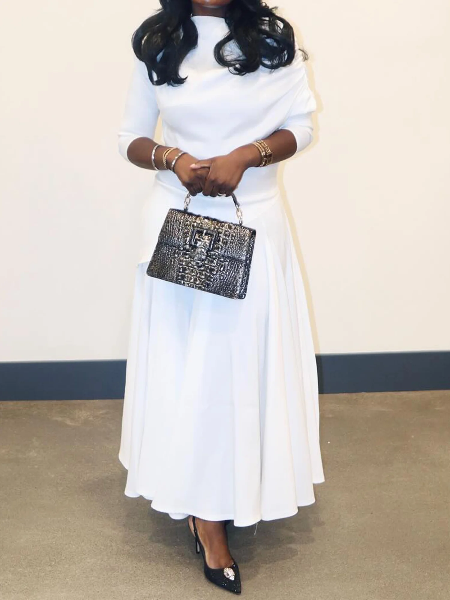 Plain Asymmetric Elegant Two-Piece Set