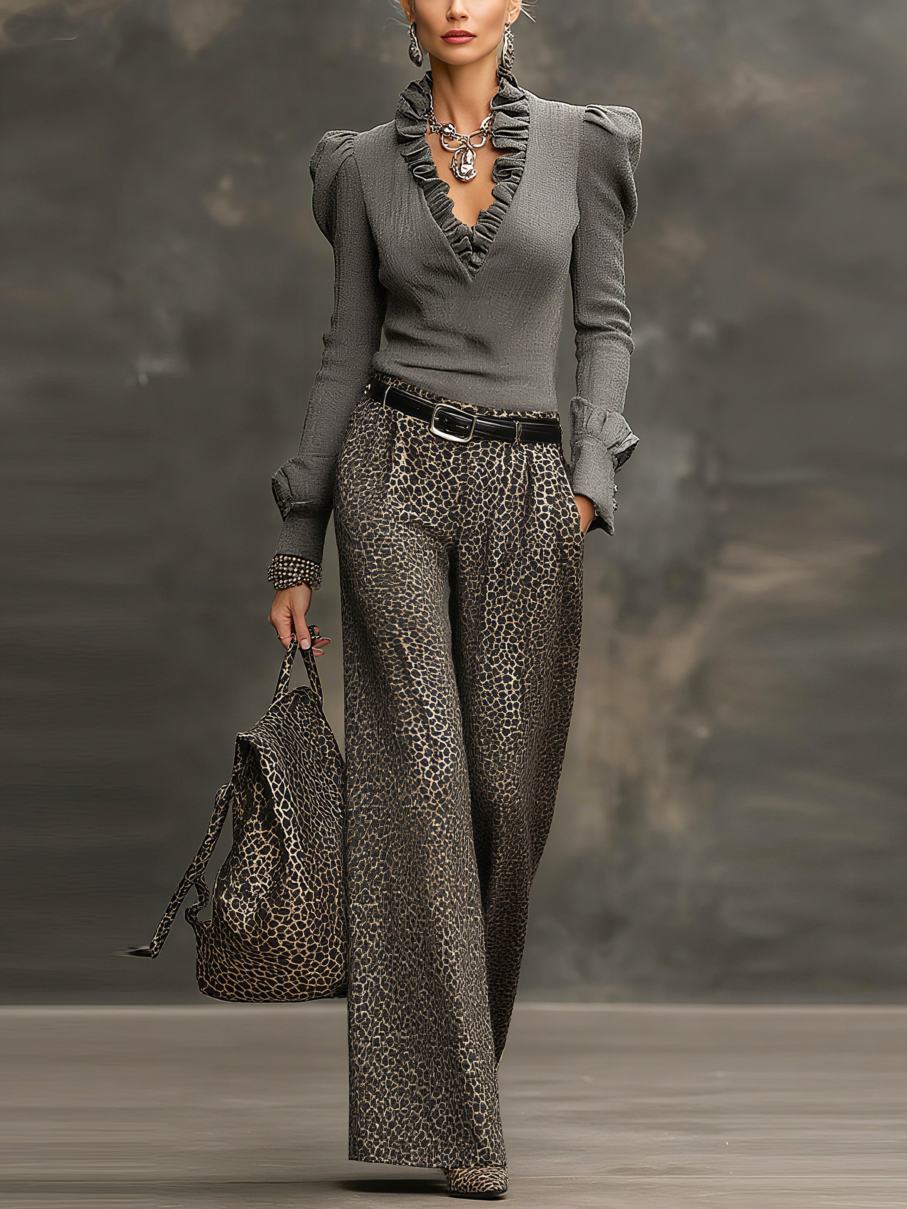 Urban Leopard Wide Leg Pants No Belt