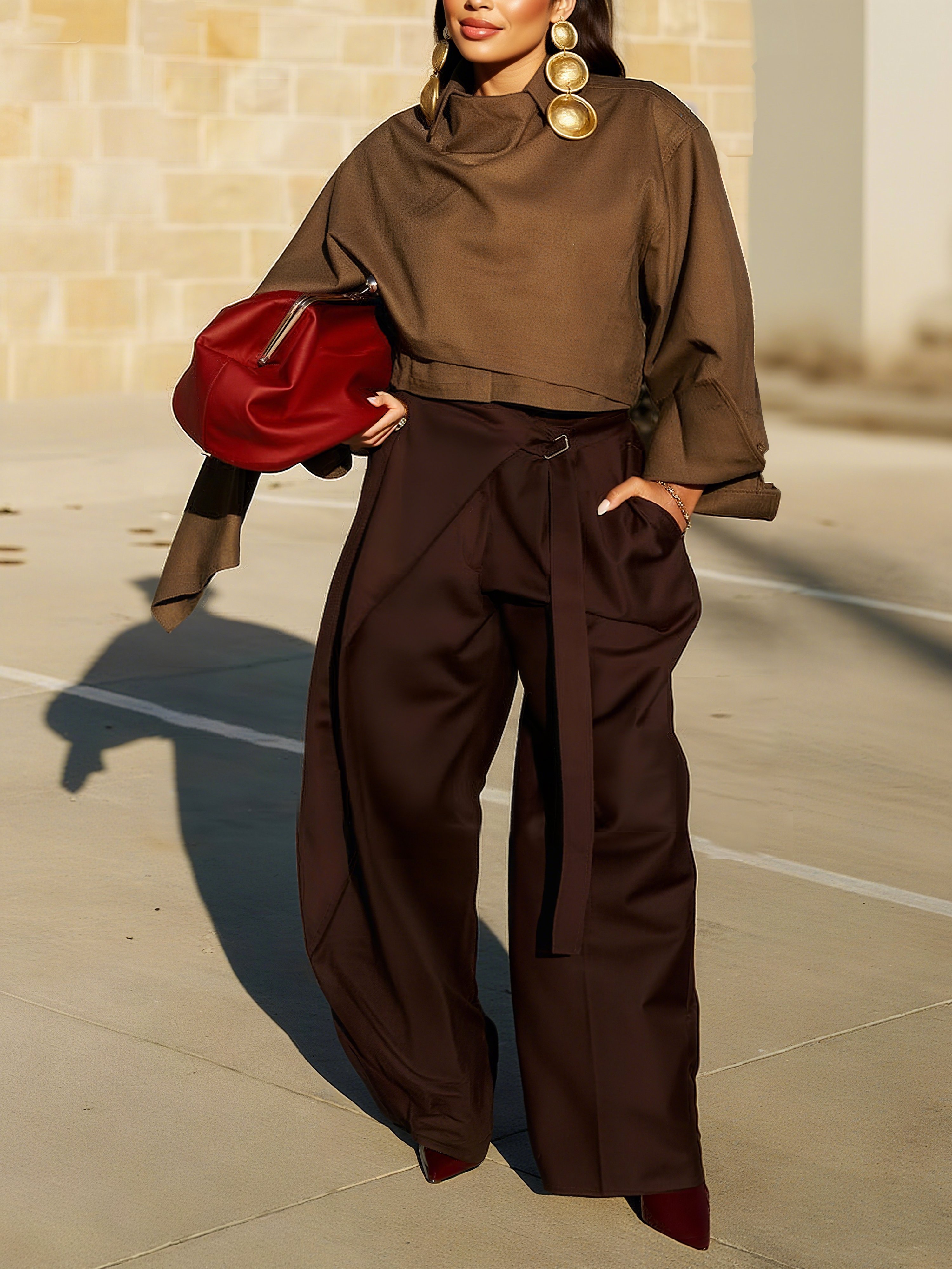 Urban Plain Grommets Wide Leg Pants