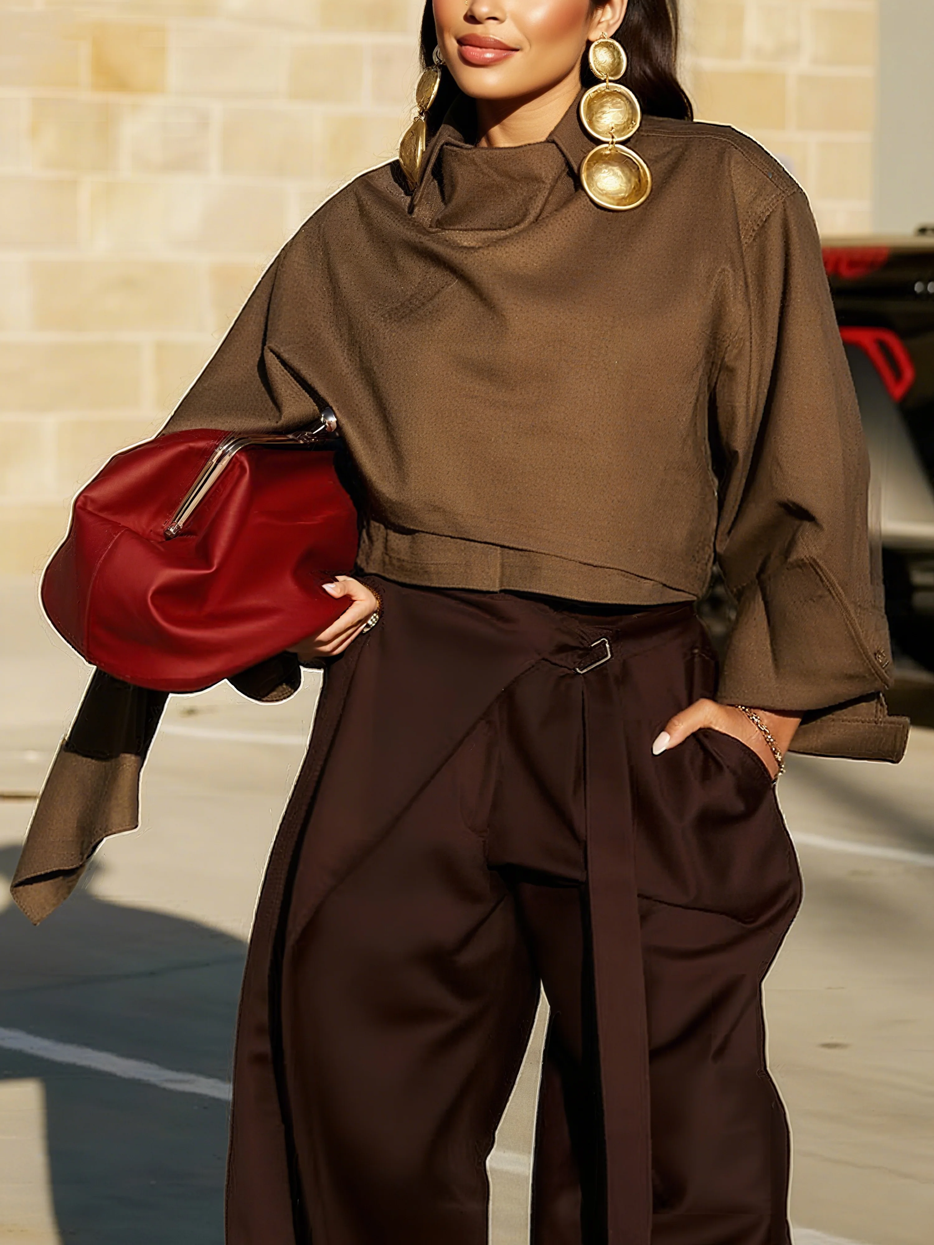 Urban Plain Shawl Collar Blouse