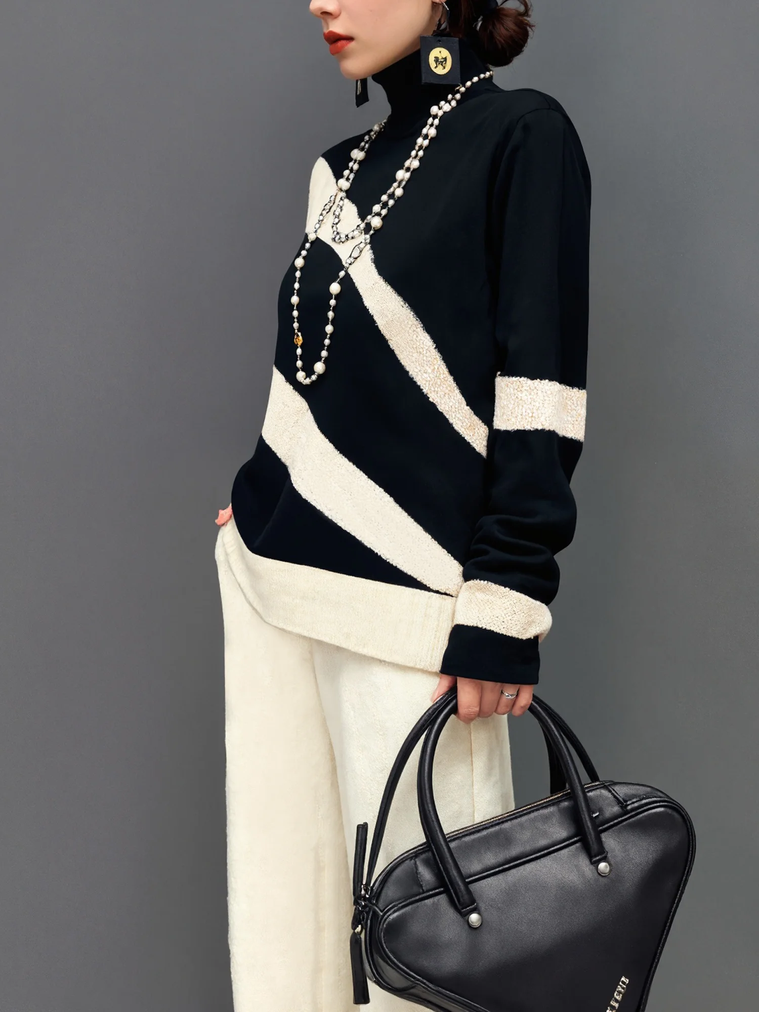 Casual Color Block Turtleneck Sweater