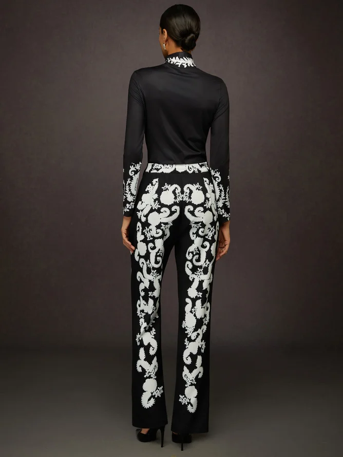 Elegant Random Print Printing Turtleneck T-shirt