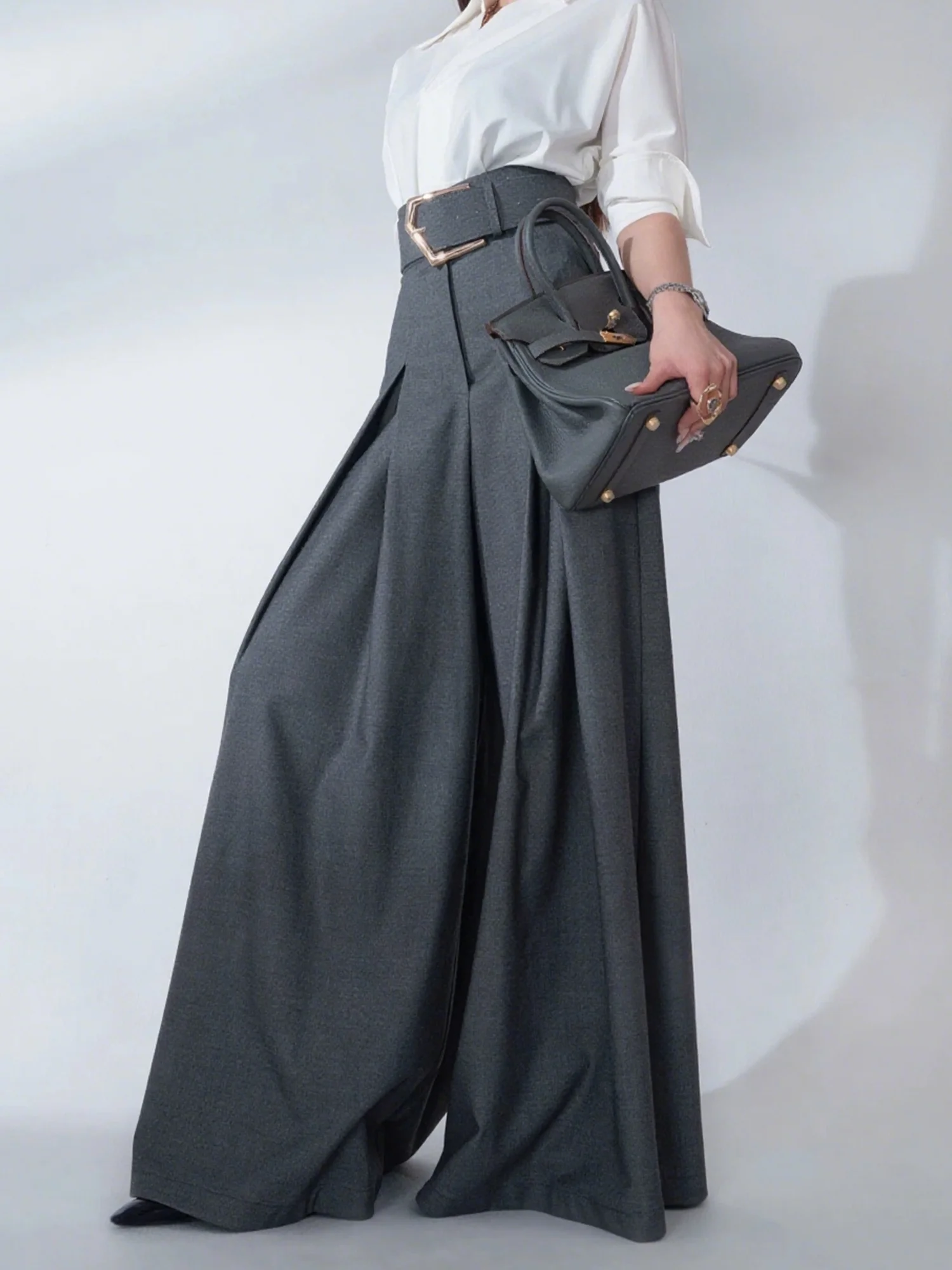 Urban Plain Wide Leg Pants With Belt