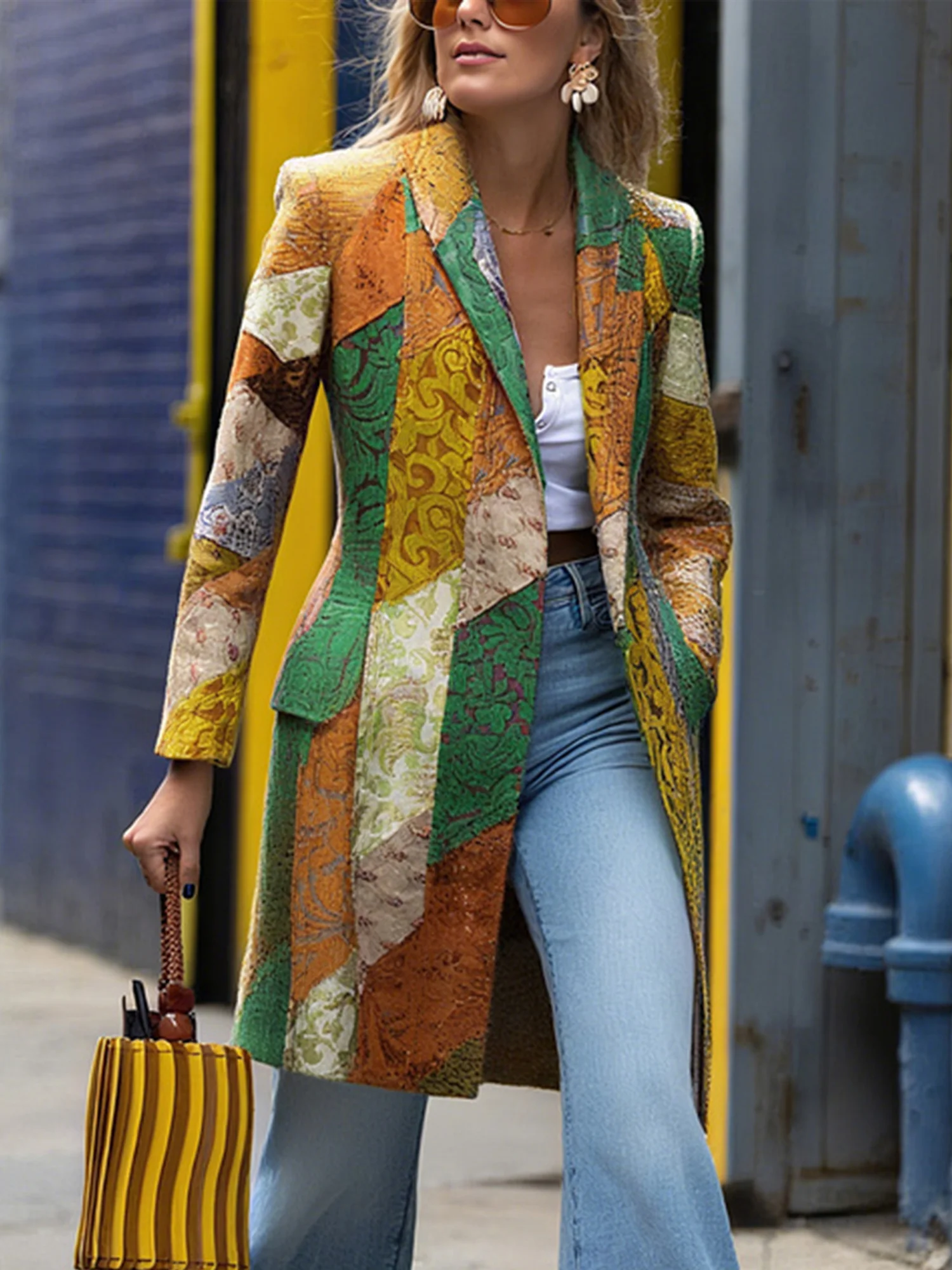 Casual Printing Ethnic Shawl Collar Coat