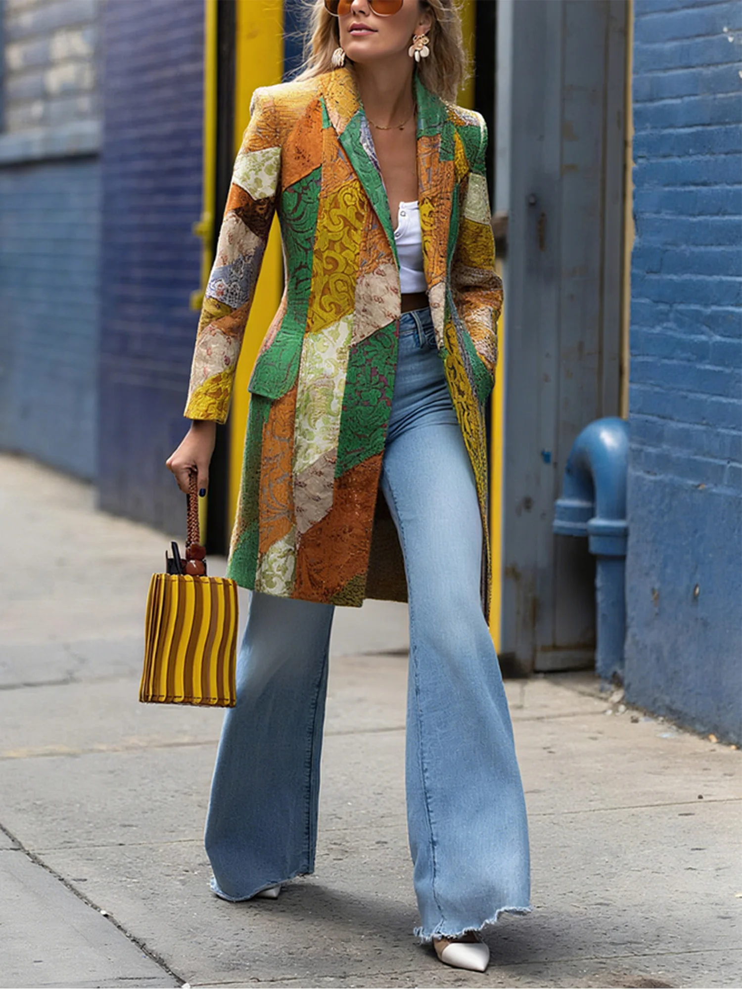 Casual Printing Ethnic Shawl Collar Coat