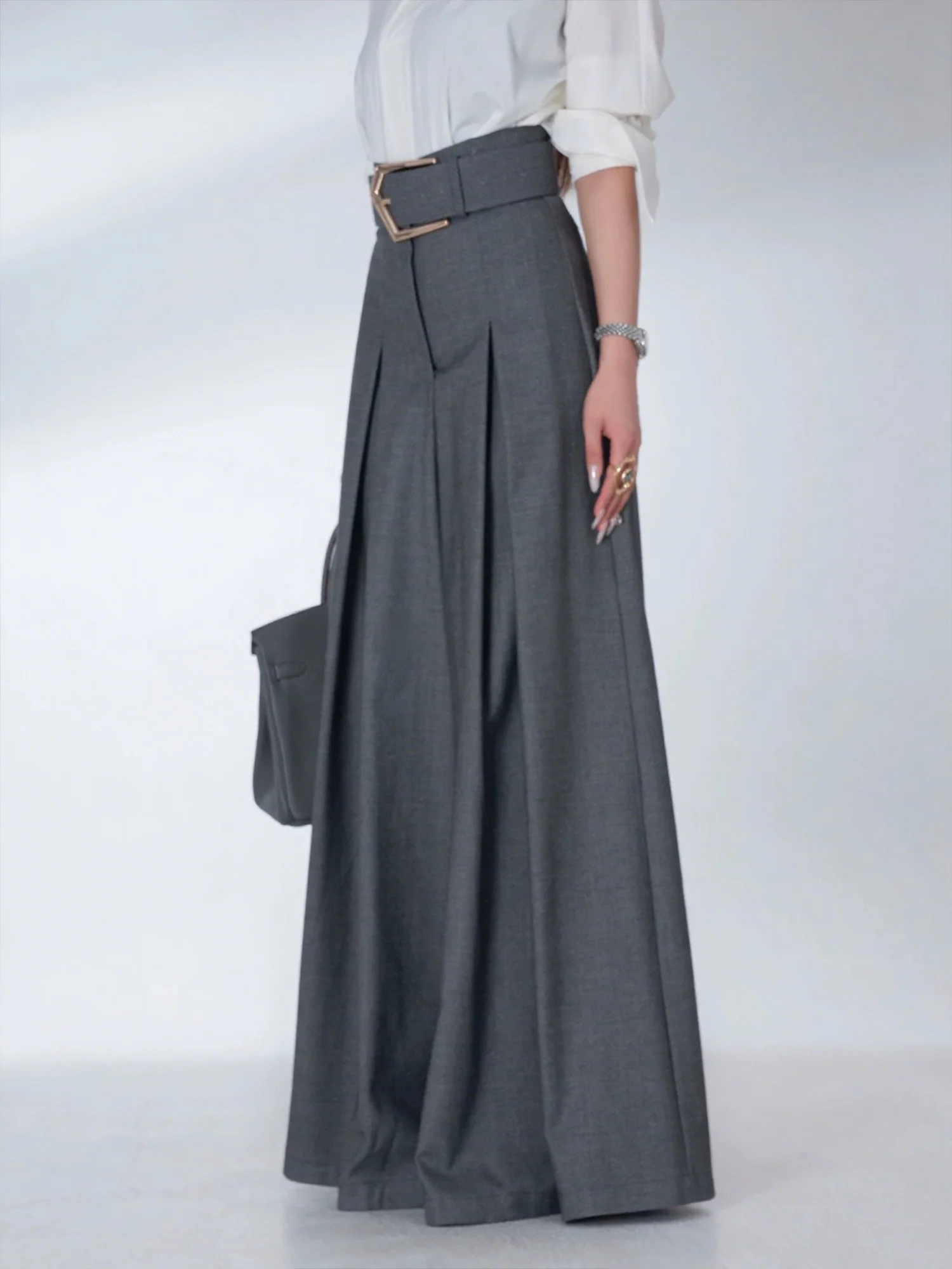 Urban Plain Wide Leg Pants With Belt
