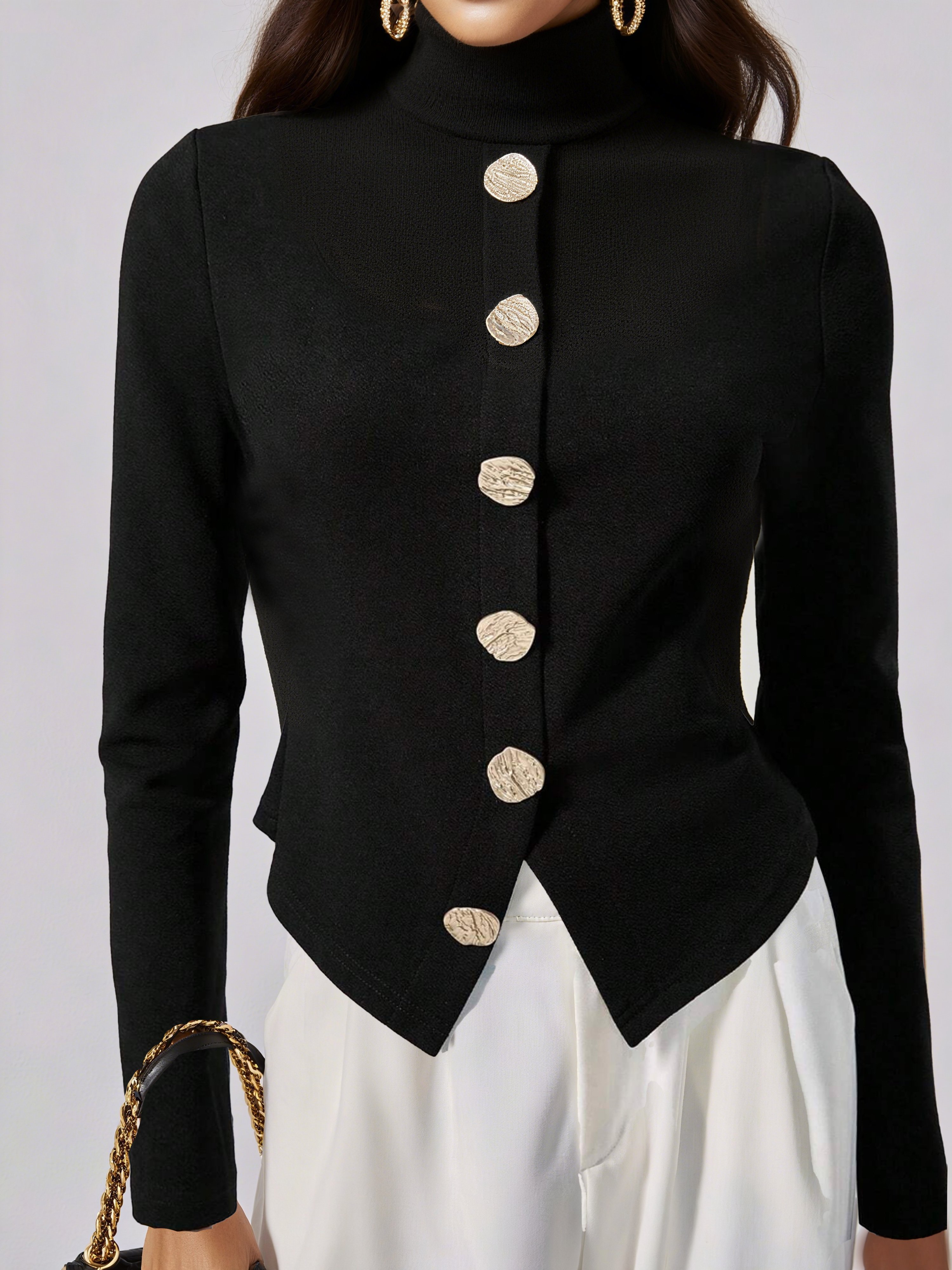 Jersey Urban Plain Buttoned Turtleneck T-shirt