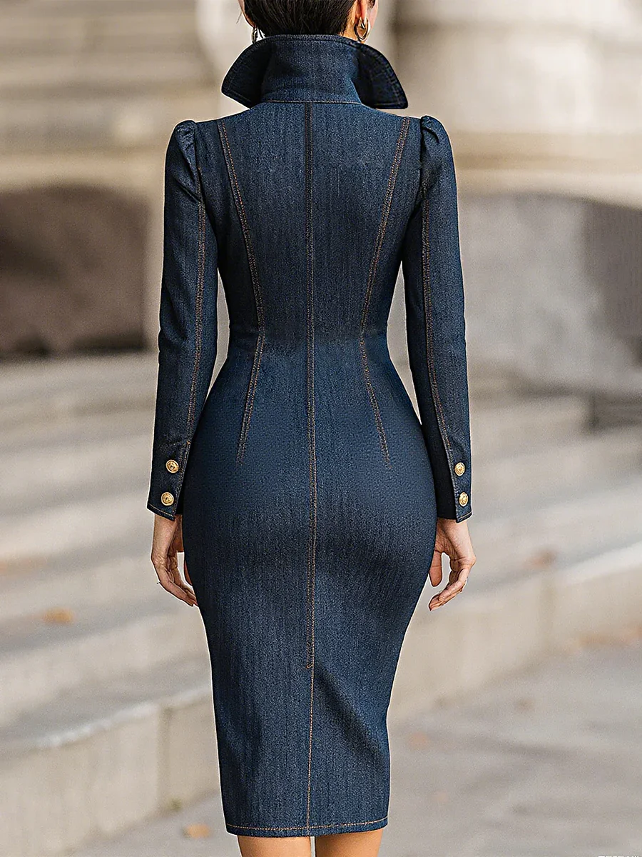 Urban Plain Distressing Shawl Collar Midi Dress