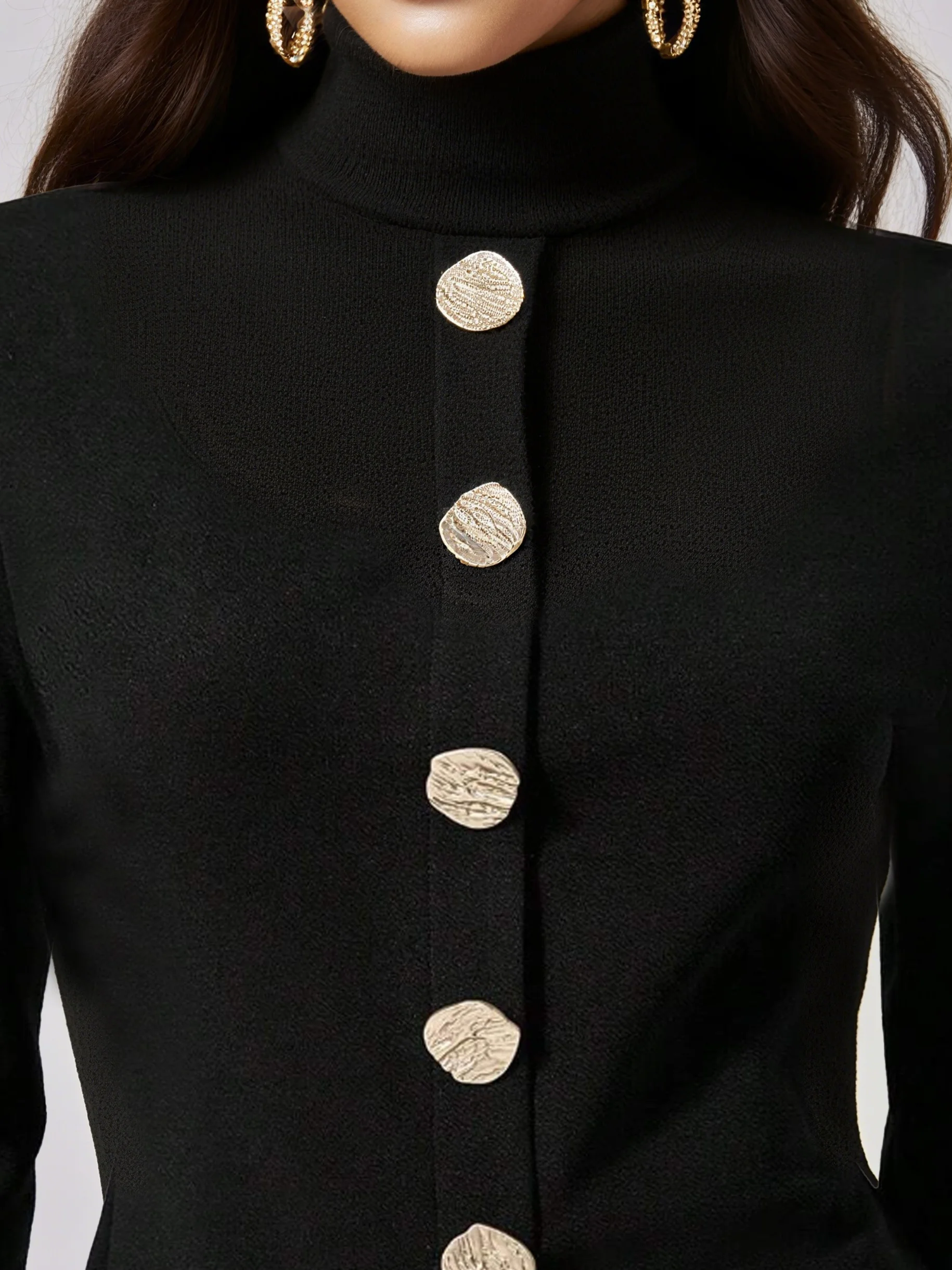 Jersey Urban Plain Buttoned Turtleneck T-shirt